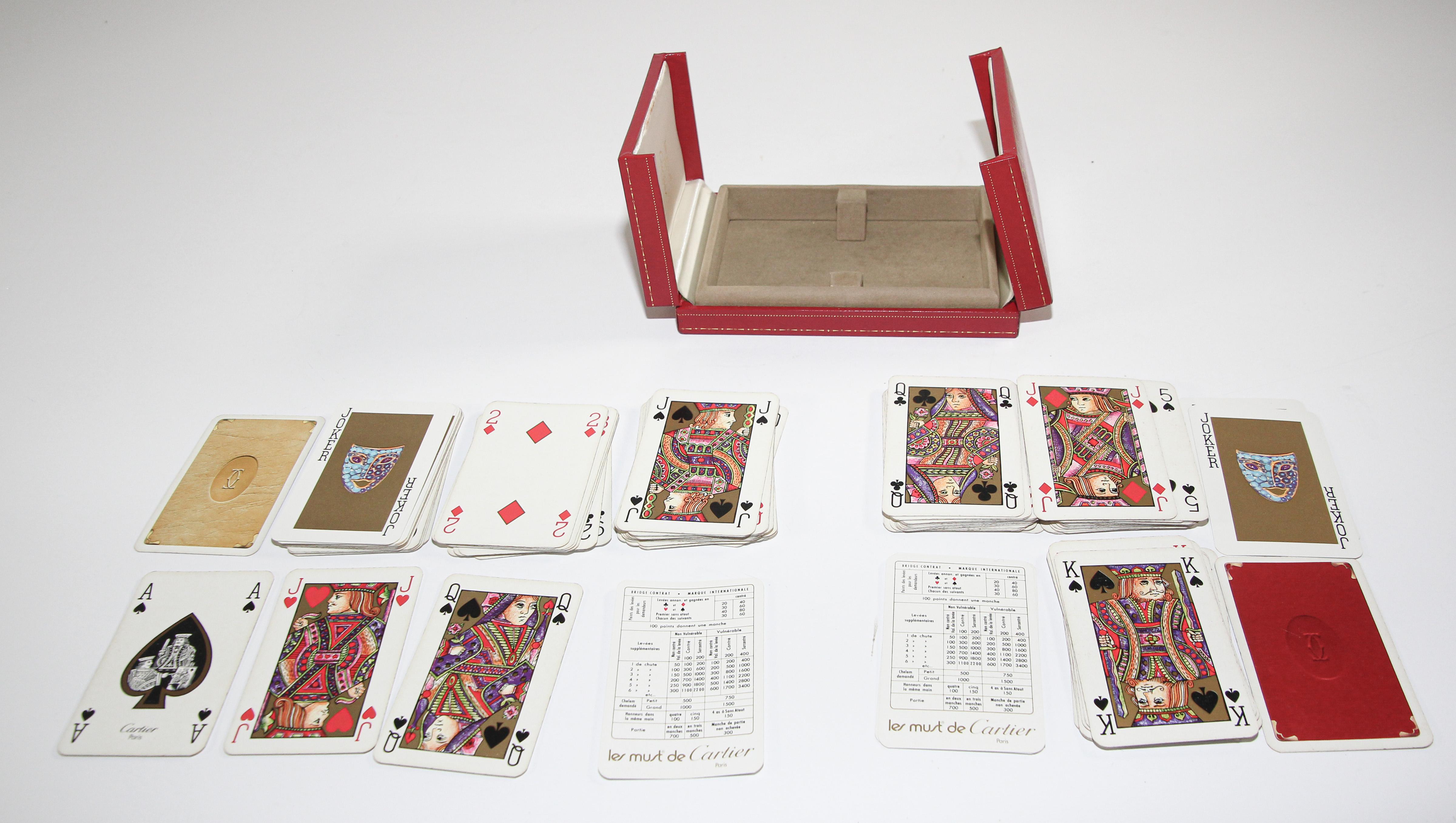 Must De Cartier Paris Vintage Playing Poker or Bridge Cards in Red Original Box In Good Condition In North Hollywood, CA