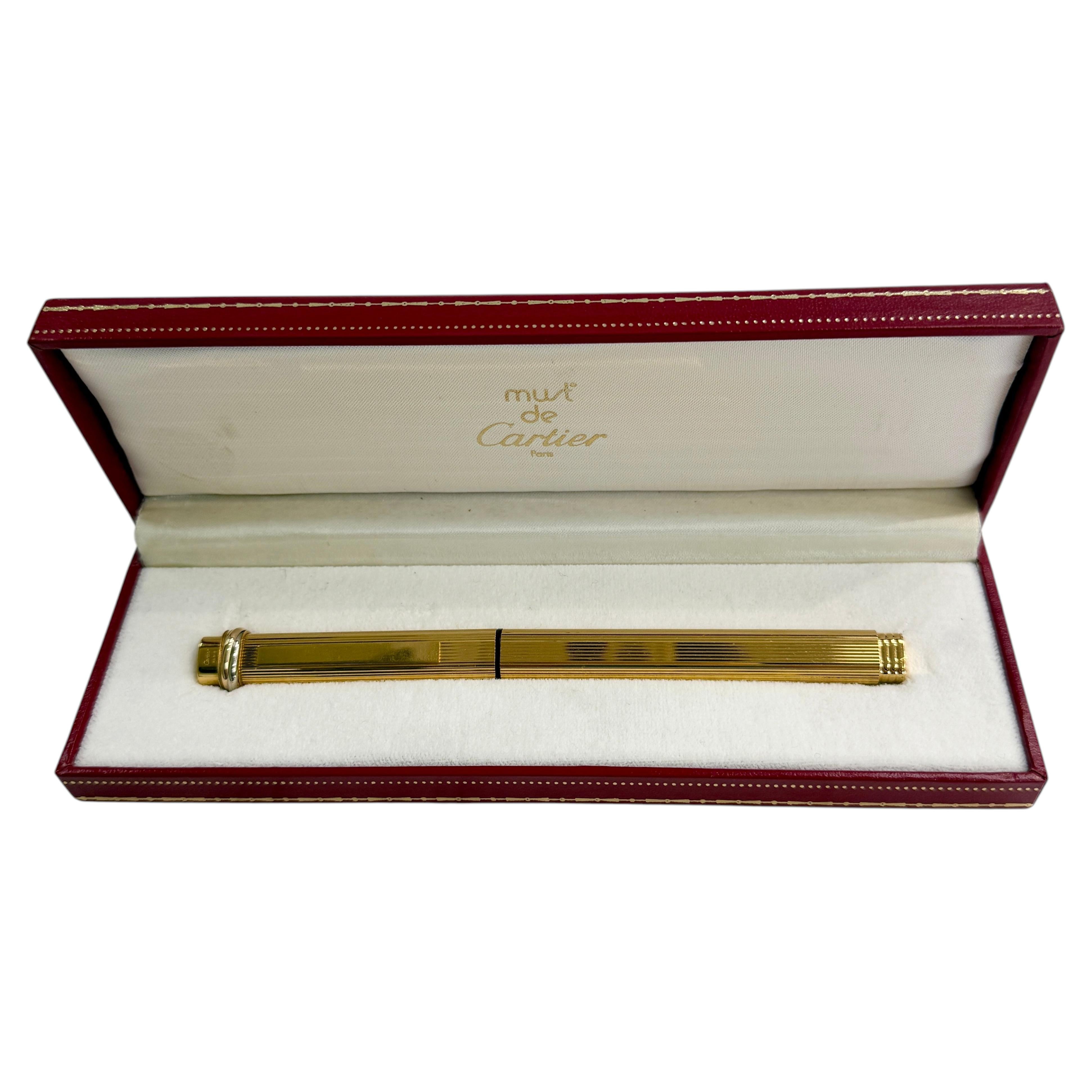 Must De Cartier Pen Vendome Trinity Ball Point 18k Gold Plated Accessory For Sale