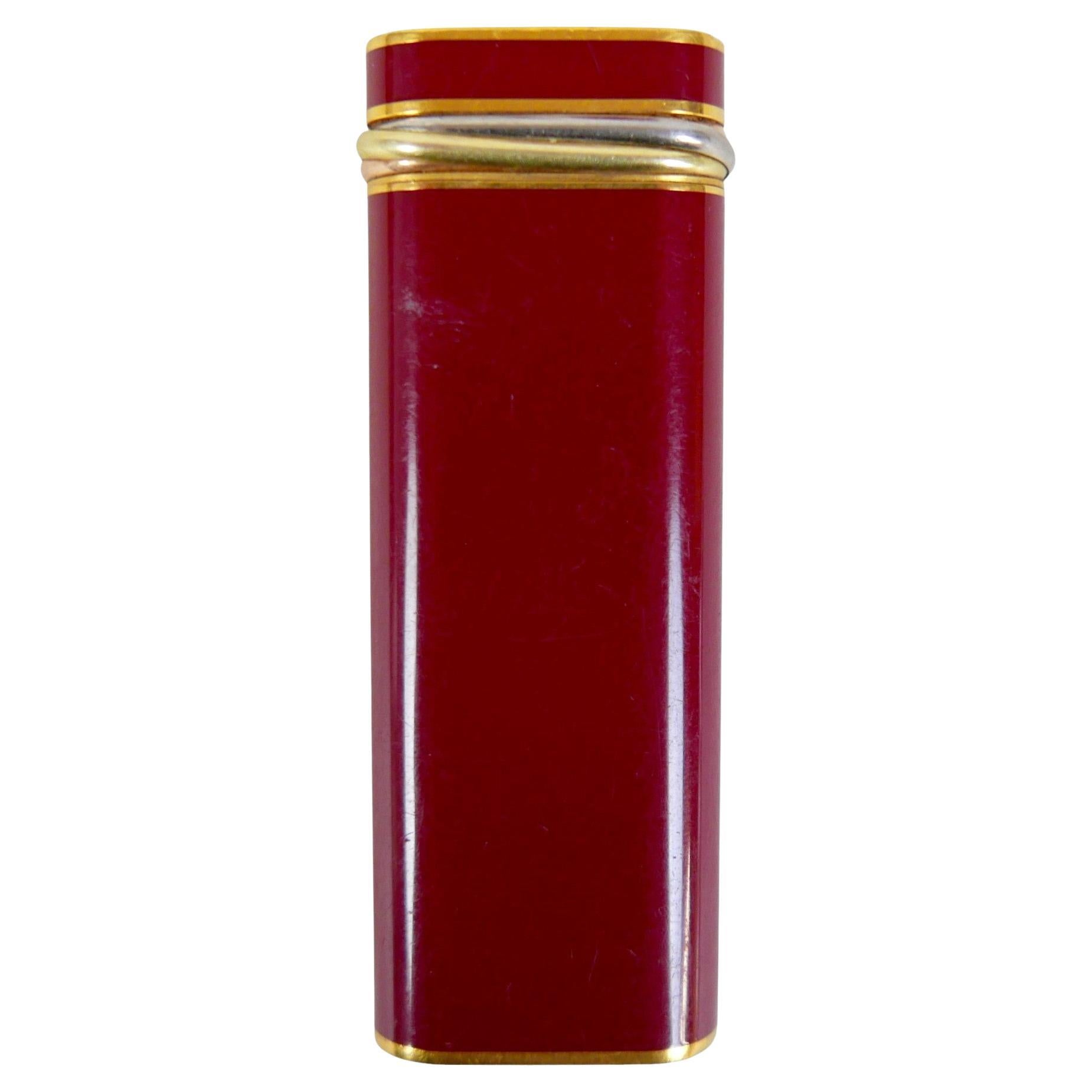Cartier Red Lacquer 18ct Gold Plated Trinity Cigarette Lighter Box & Guarantee siglo XX en venta