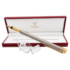 Must de Cartier Santos Fountain Pen 18ct Gold Nib & Brushed Steel and Gilt Metal