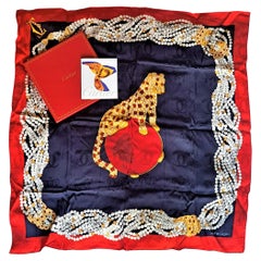 Vintage Must de Cartier Scarf in Silk with Motiv Panthere Royale