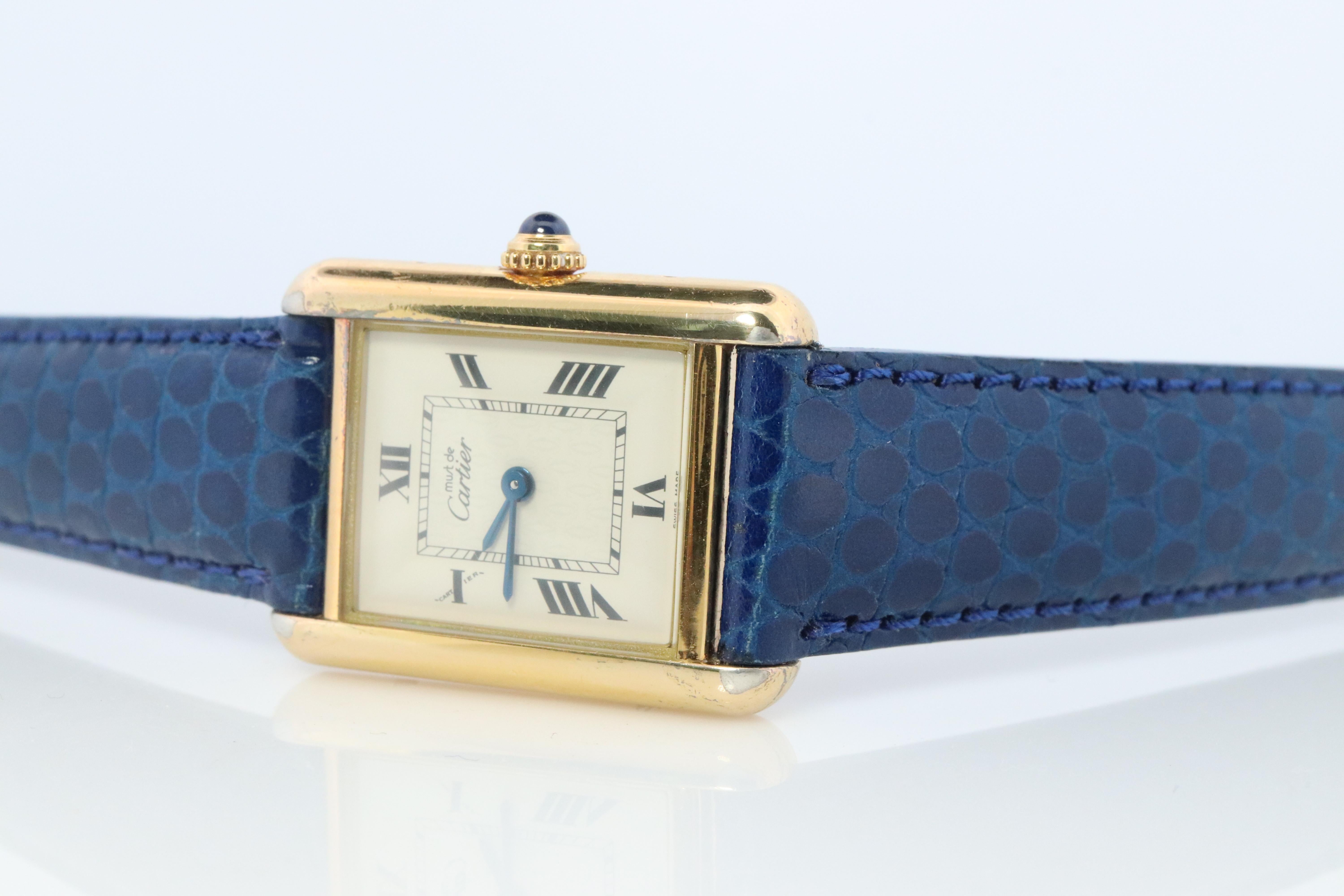 Must de Cartier Tank 2415 Watch. Vermeil ARGENT 925 Medium Tank In Good Condition In Port Charlotte, FL