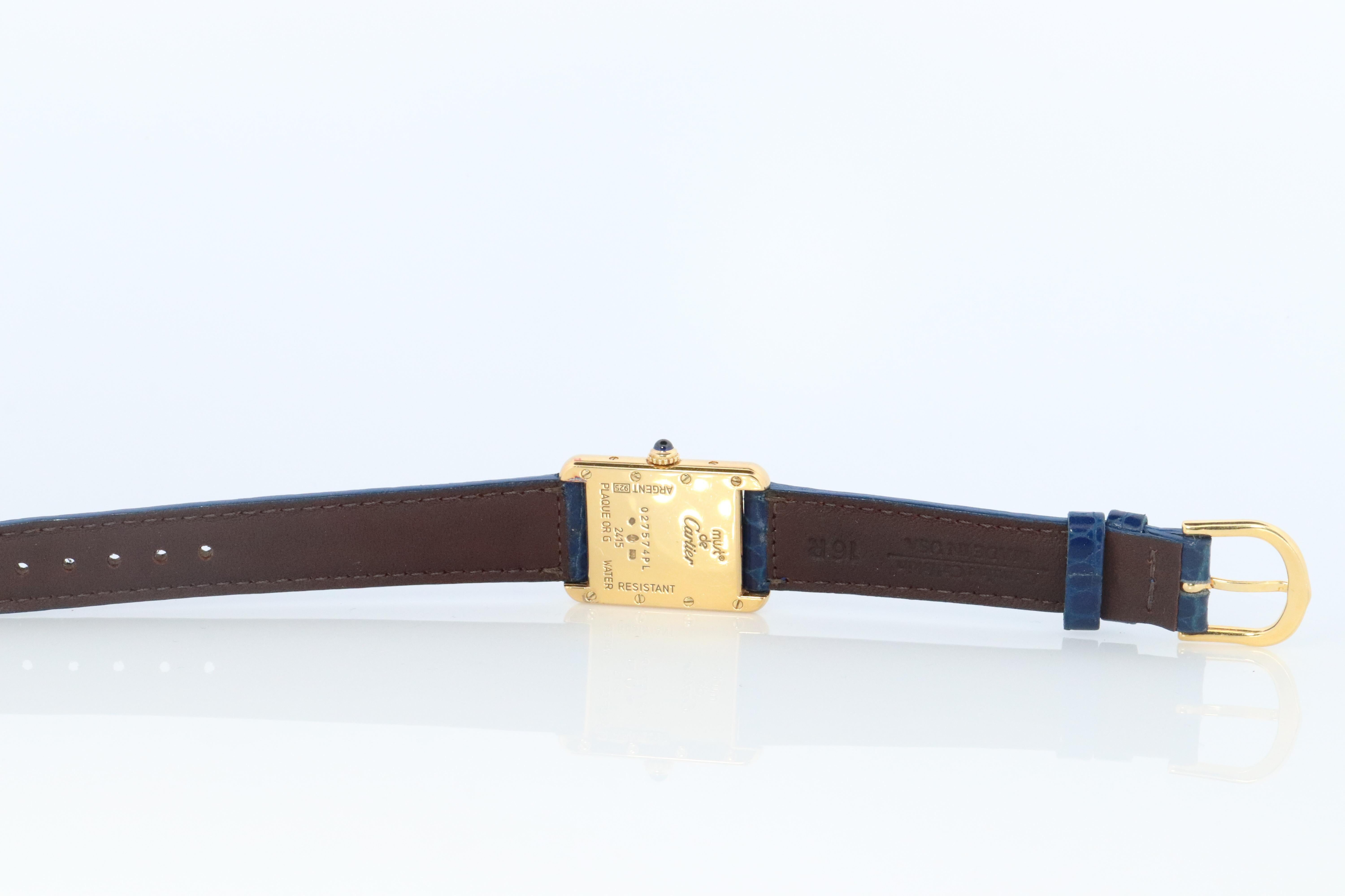 Must de Cartier Tank 2415 Watch. Vermeil ARGENT 925 Medium Tank 2