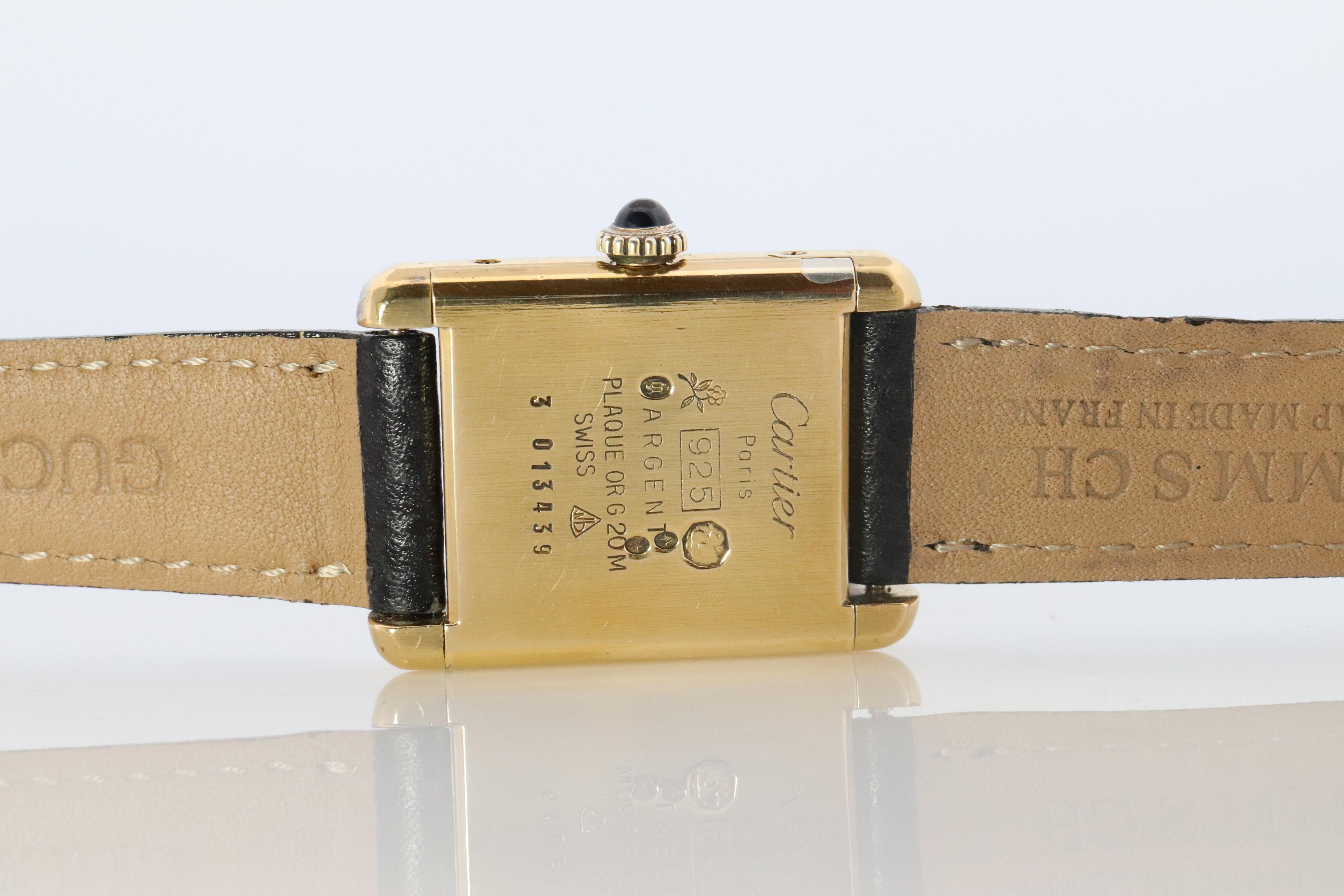 Must de Cartier Tank Black Mystery Dial. Black ARGENT 925 Small Windup Watch For Sale 2
