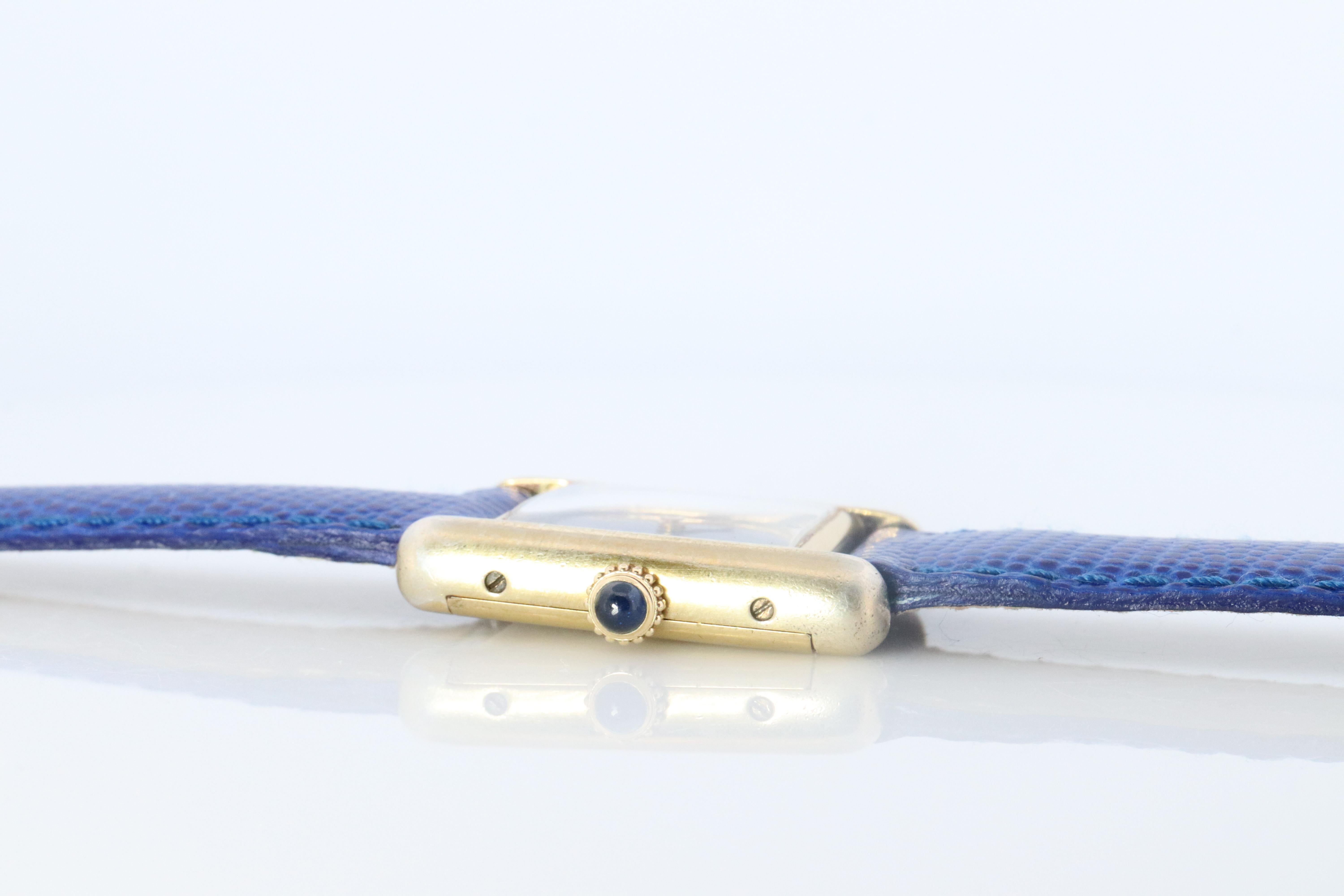 Must de Cartier Tank Blue Mystery Dial. Orologio a carica piccola Vermeil Argental 925 In condizioni buone in vendita a Port Charlotte, FL