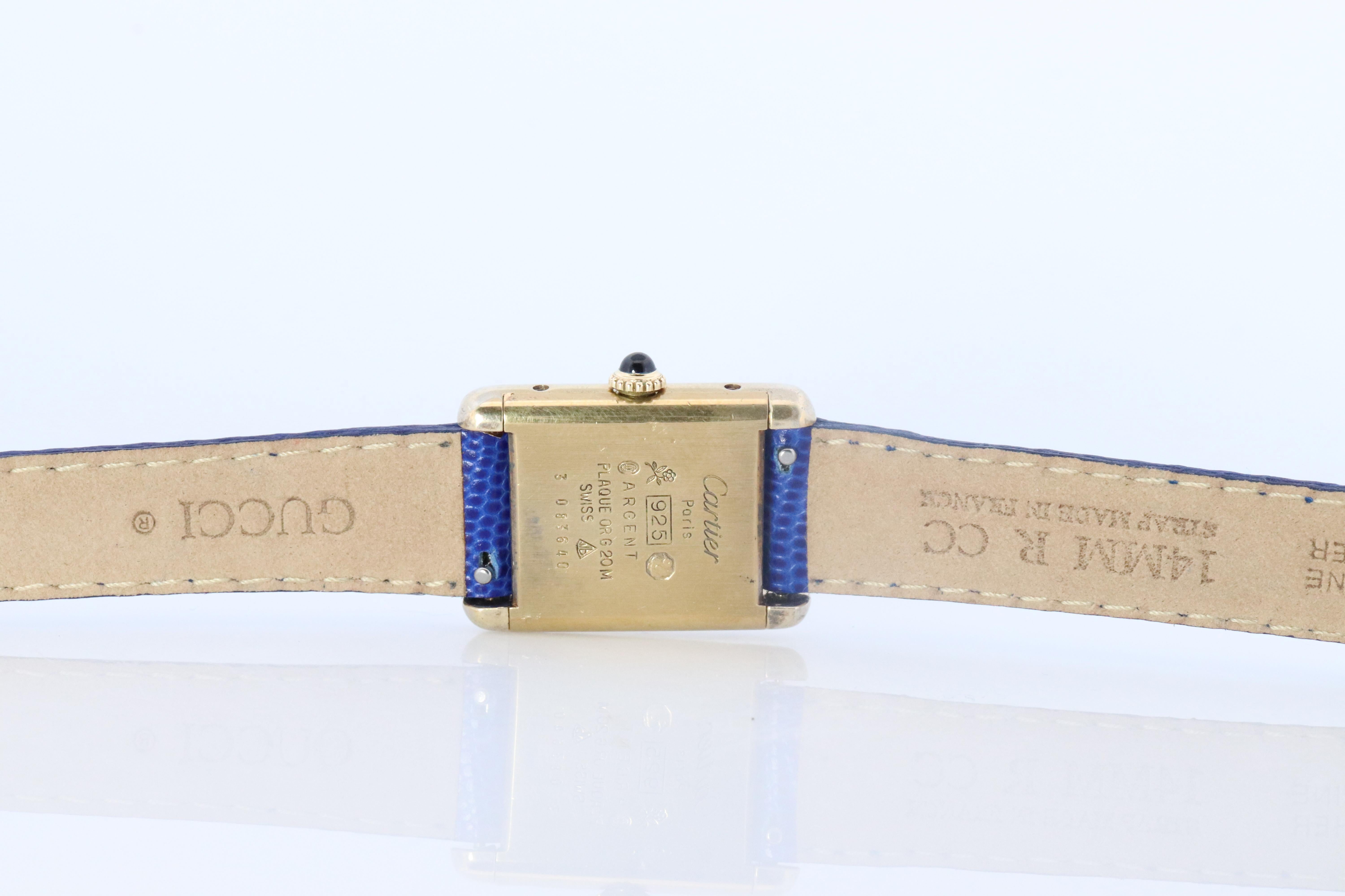 Donna Must de Cartier Tank Blue Mystery Dial. Orologio a carica piccola Vermeil Argental 925 in vendita