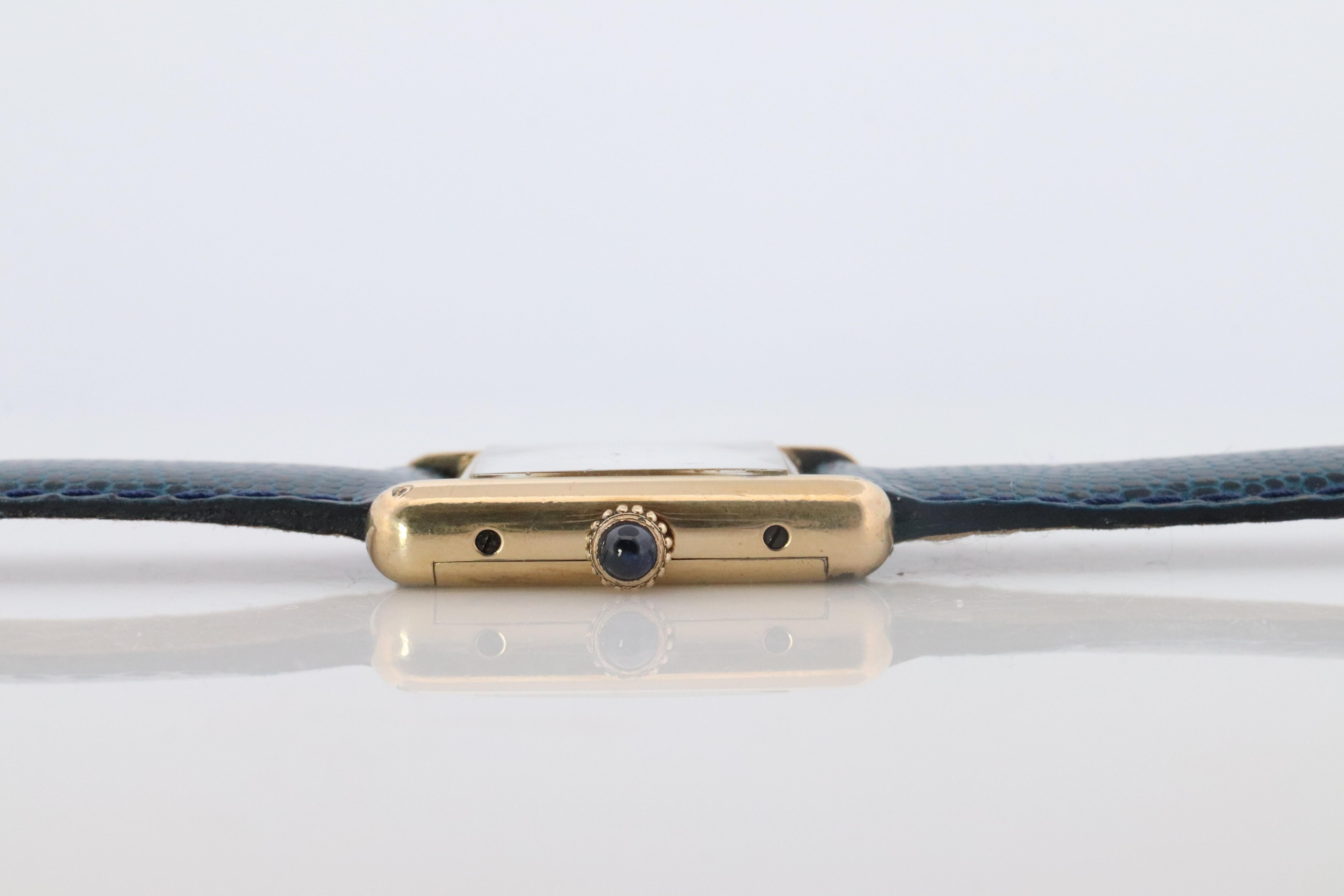 Must de Cartier Tank Blue Mystery Dial. Vermeil ARGENT 925 Small Windup Watch For Sale 1