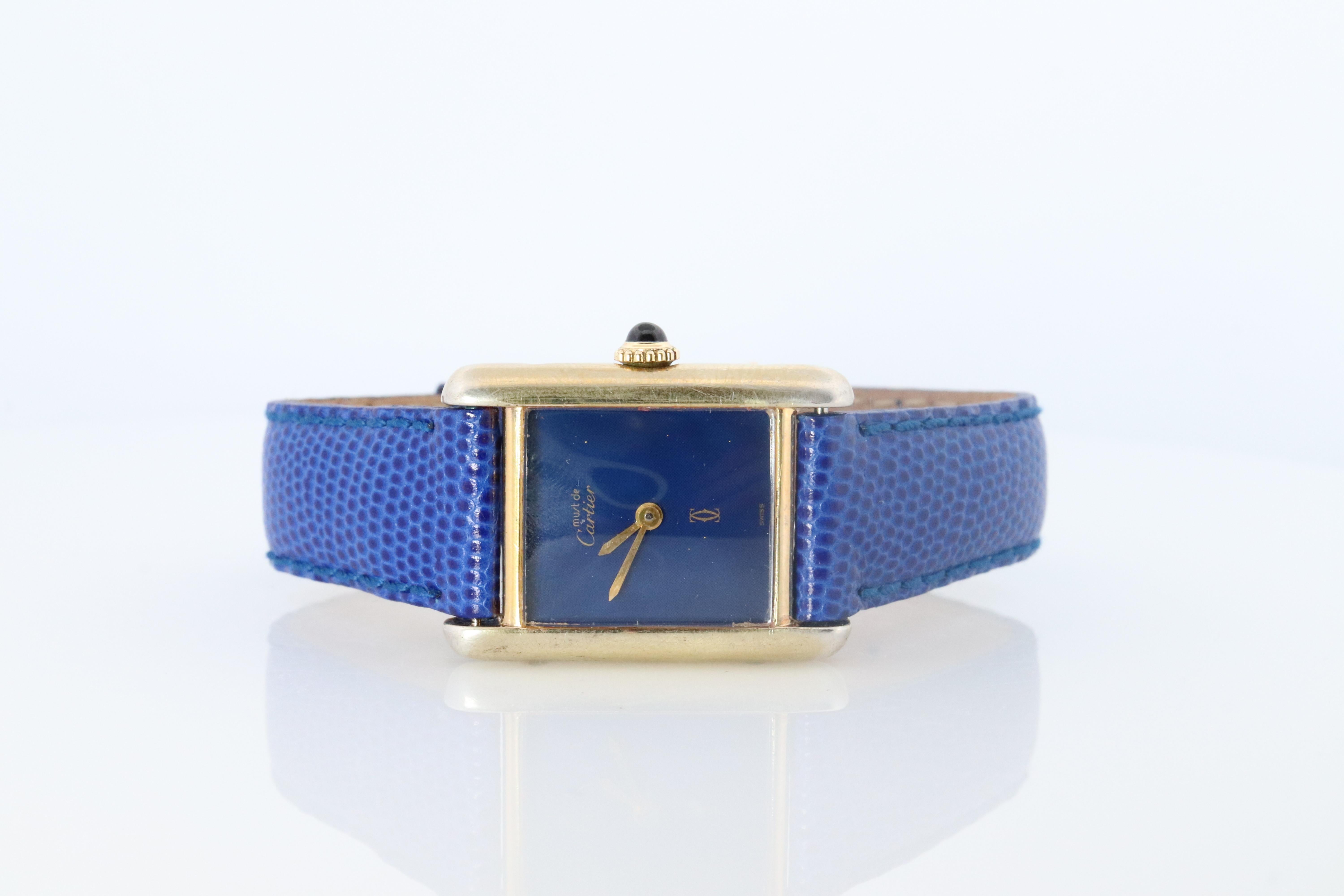 Must de Cartier Tank Blue Mystery Dial. Orologio a carica piccola Vermeil Argental 925 in vendita 2
