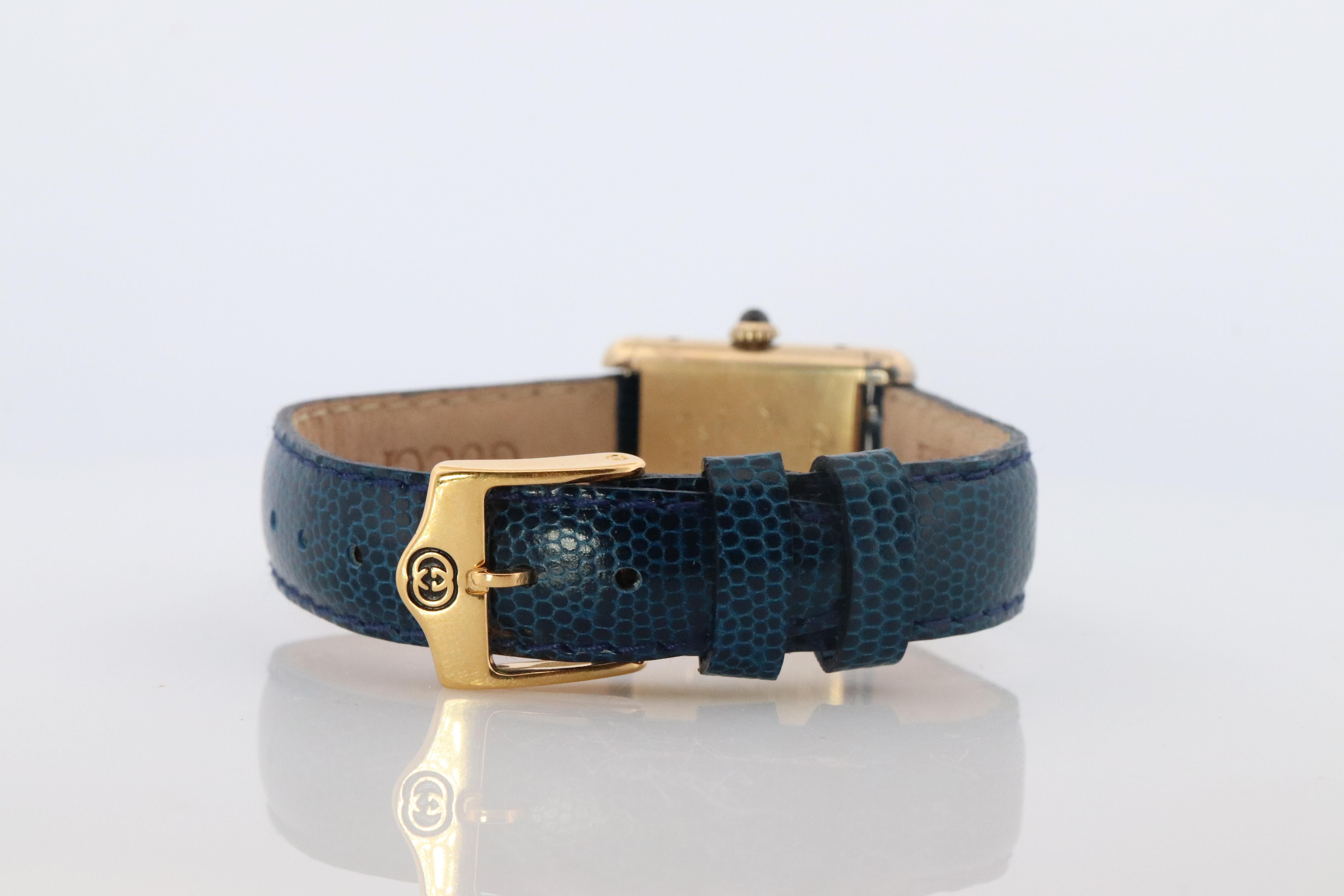 Must de Cartier Tank Blue Mystery Dial. Vermeil ARGENT 925 Small Windup Watch For Sale 2