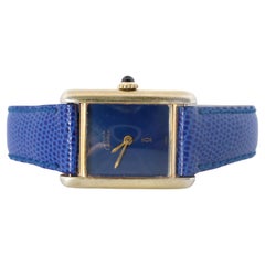 Must de Cartier Tank Esfera Misteriosa Azul. Reloj de cuerda pequeño Vermeil ARGENT 925
