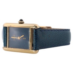 Must de Cartier Tank Blue Mystery Dial. Vermeil ARGENT 925 Small Windup Watch