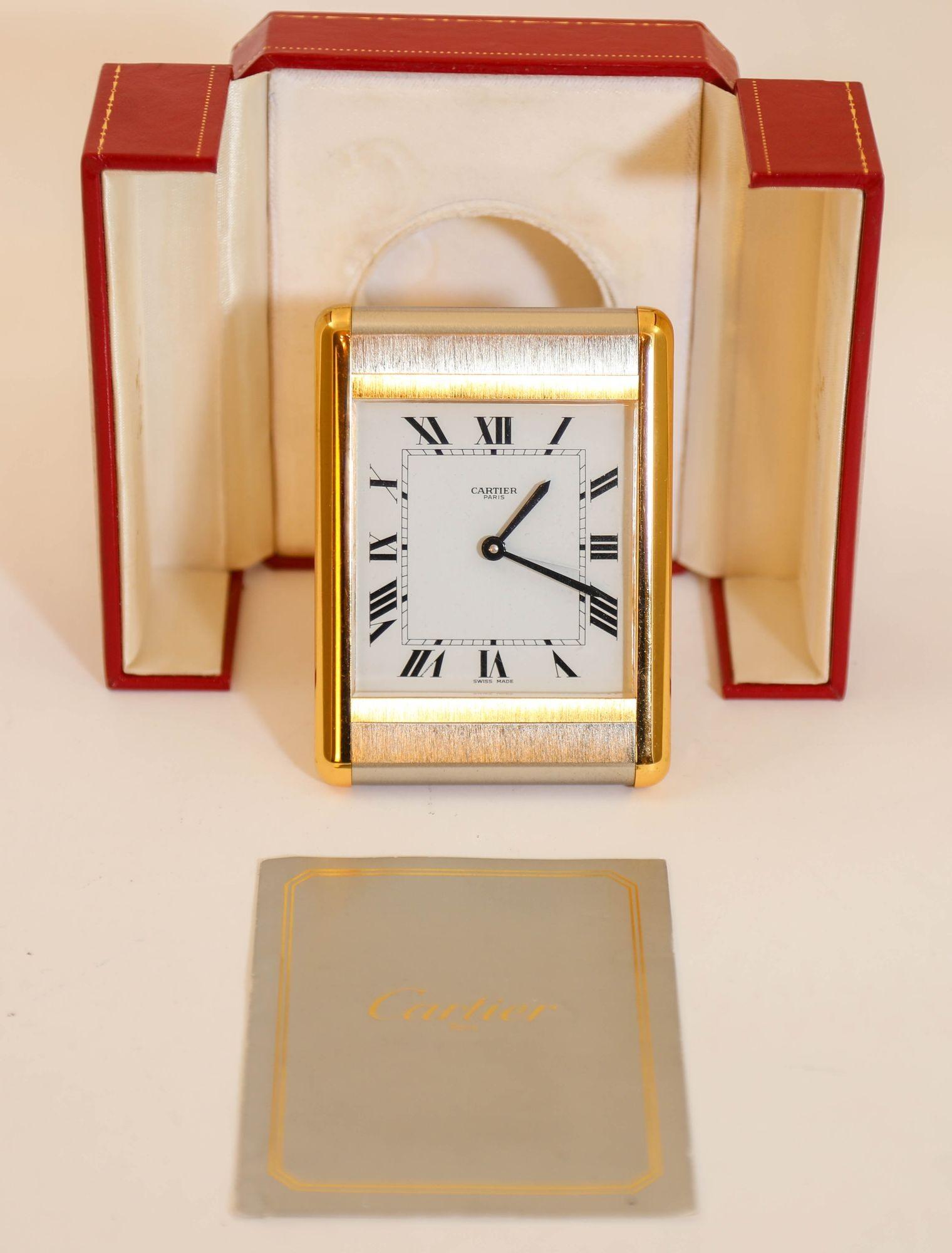 Cartier Tank Desk Clock Two-Tone Gold and Steel For Sale 2