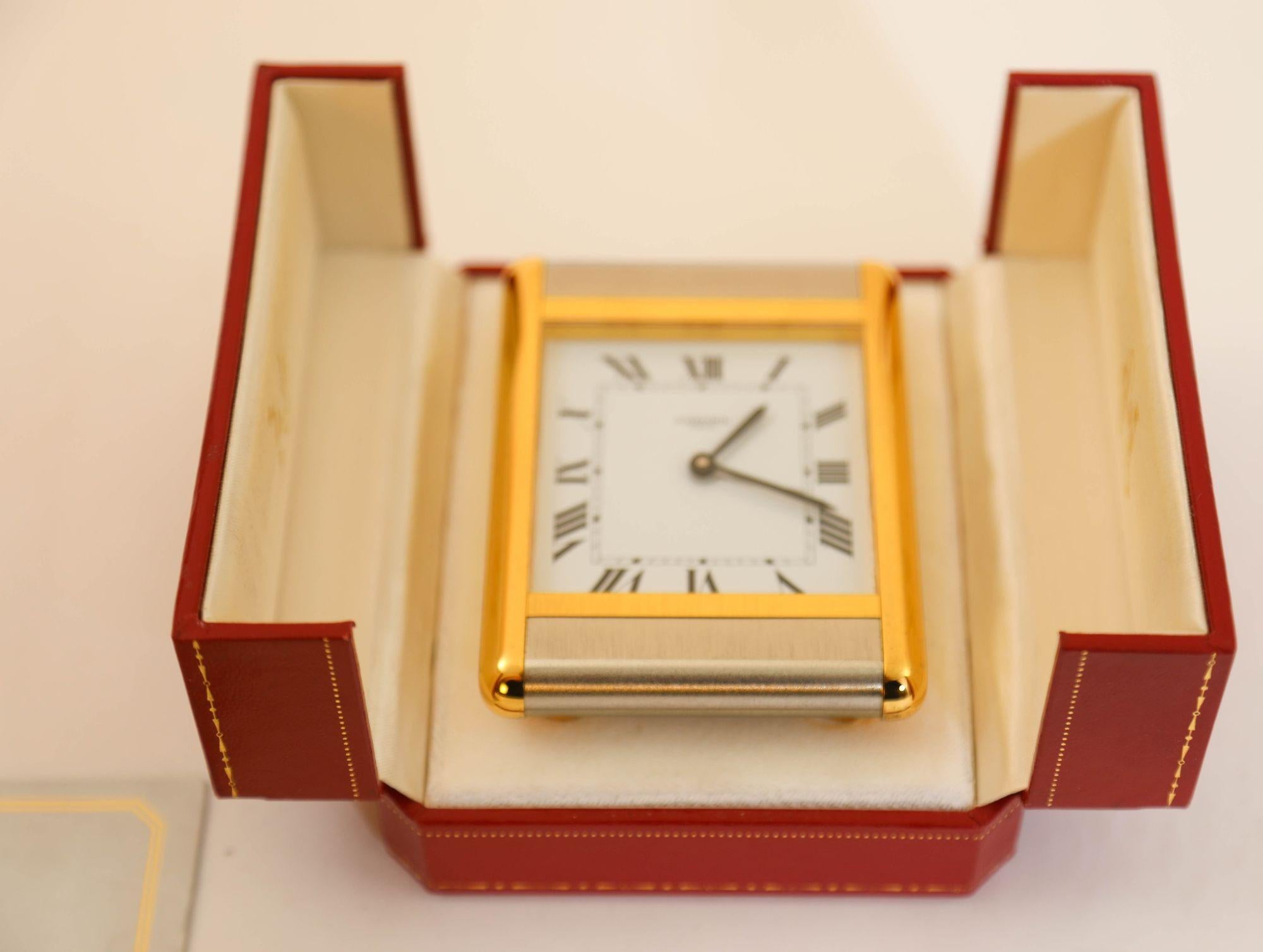 Cartier Tank Desk Clock Two-Tone Gold and Steel For Sale 3
