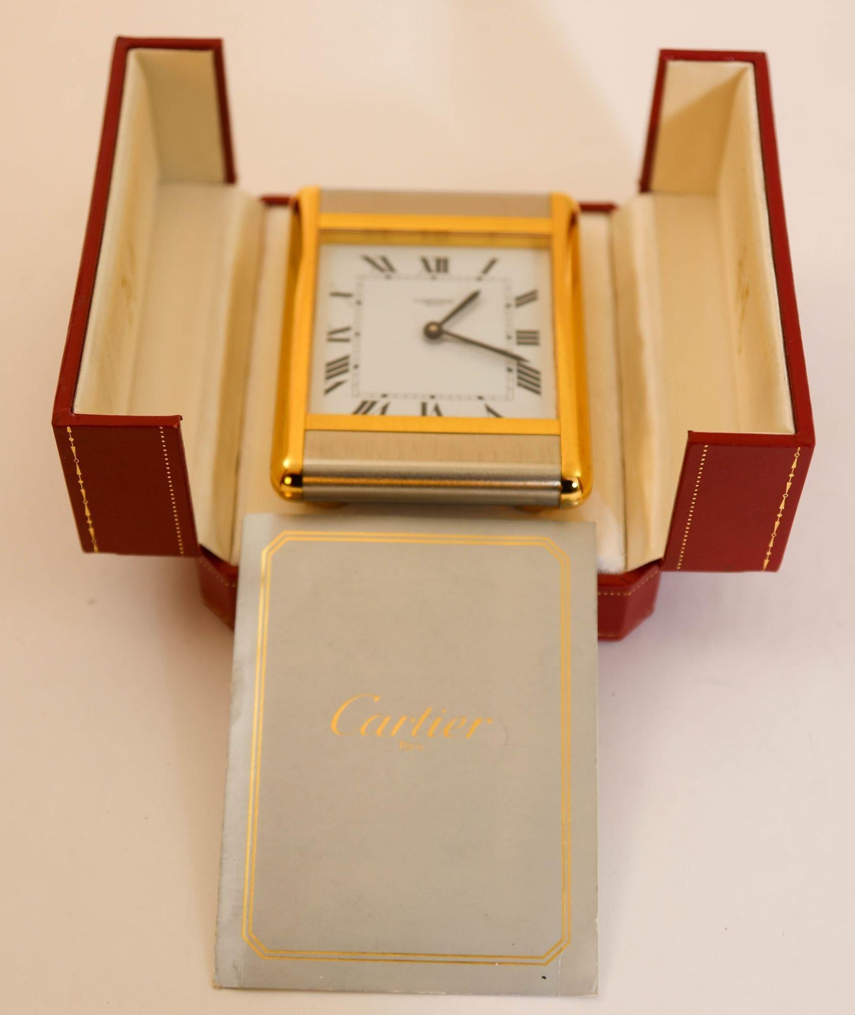 Cartier Tank Desk Clock Two-Tone Gold and Steel For Sale 4