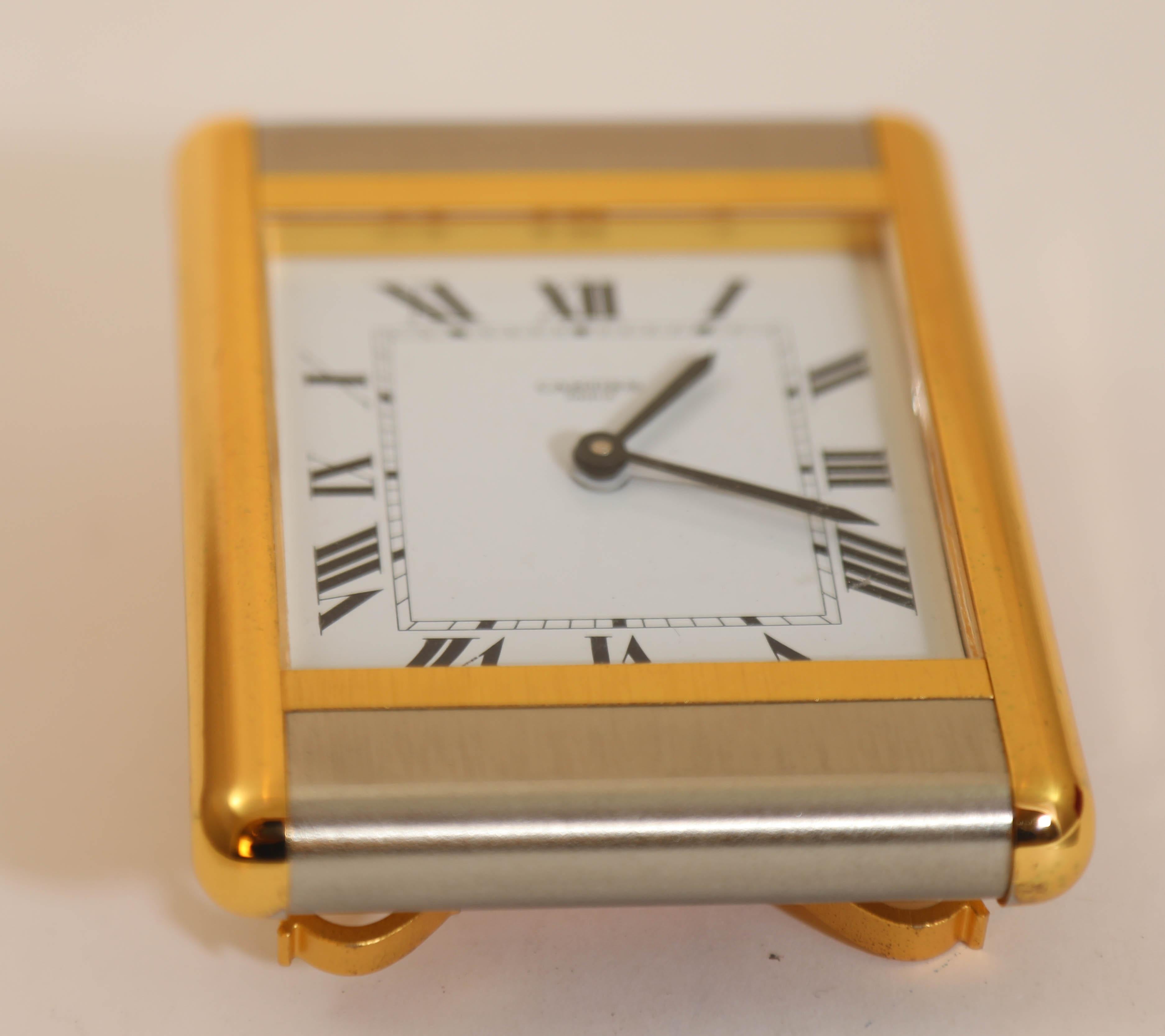 Cartier Tank Desk Clock Two-Tone Gold and Steel For Sale 7