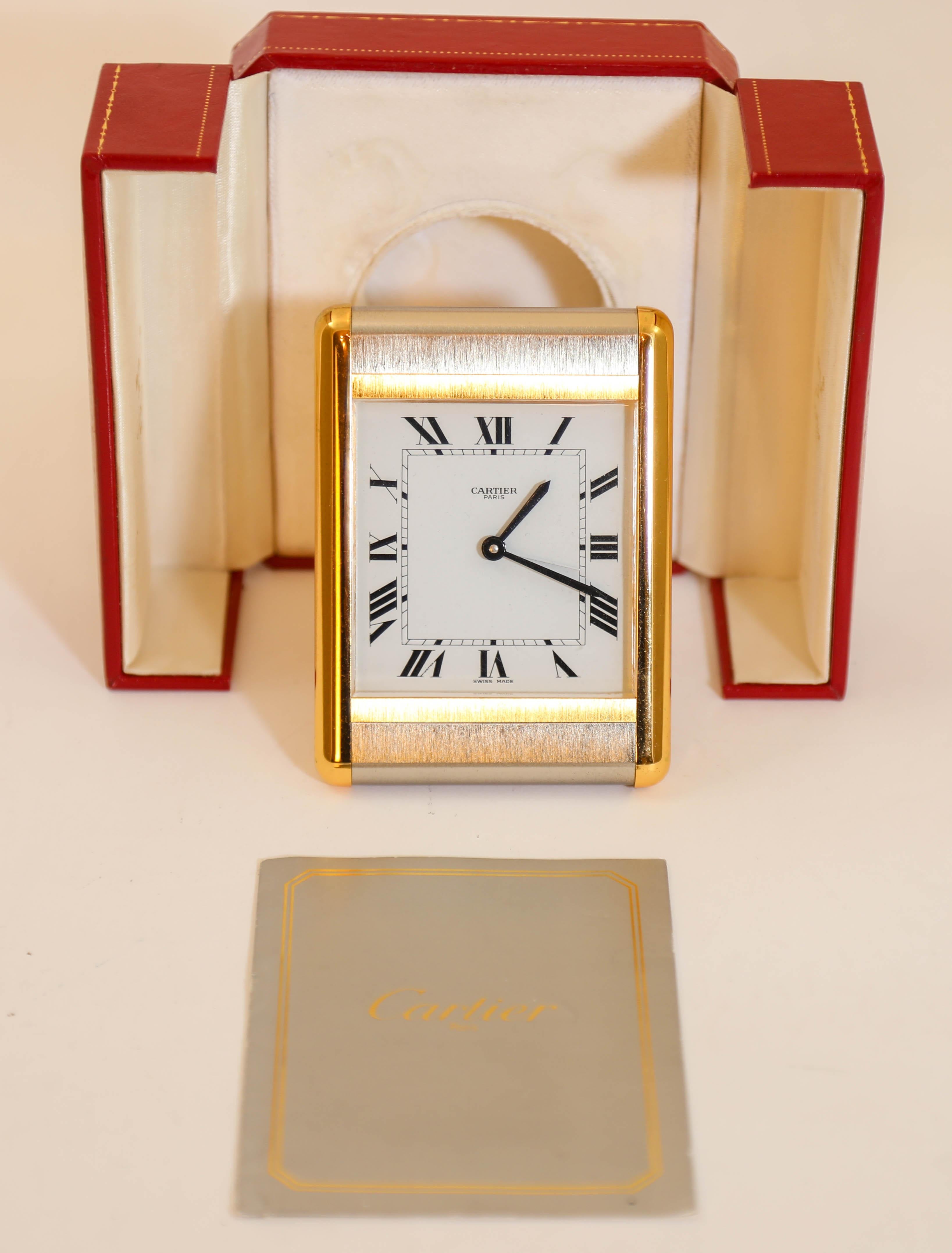 Cartier Tank Desk Clock Two-Tone Gold and Steel For Sale 9
