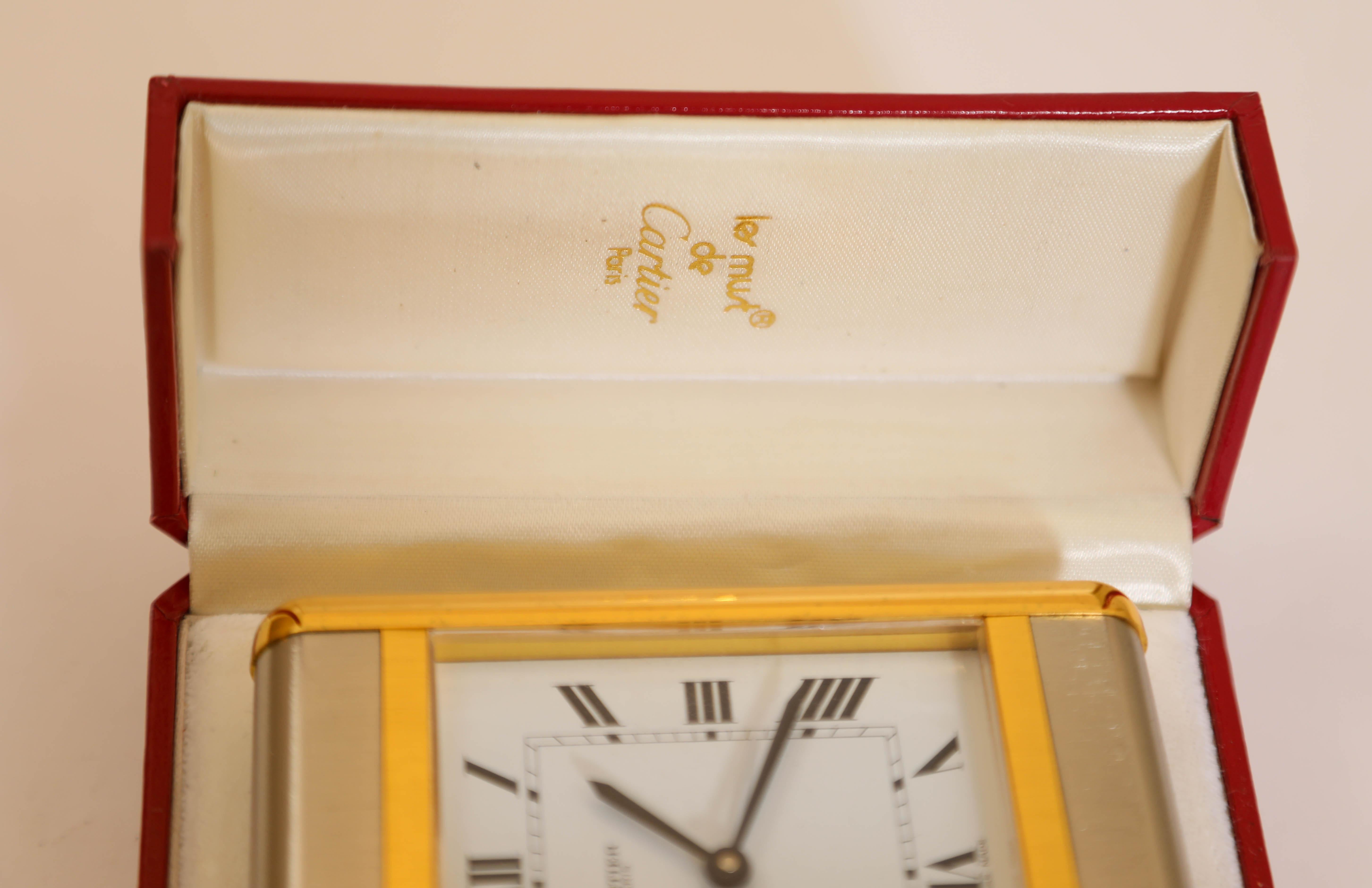 Cartier Tank Desk Clock Two-Tone Gold and Steel For Sale 11