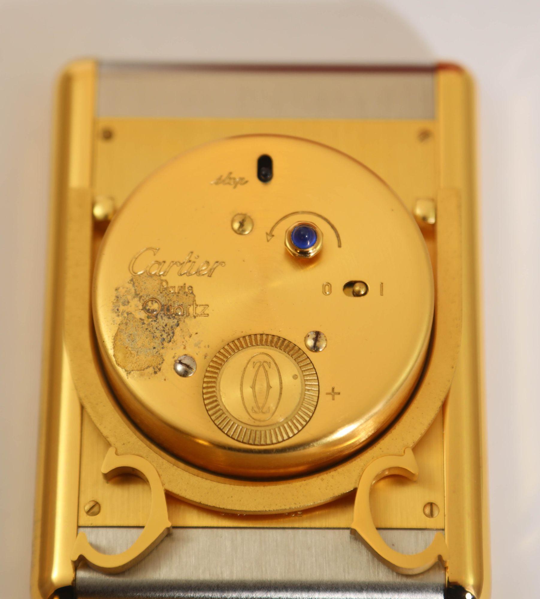Cartier Tank Desk Clock Two-Tone Gold and Steel For Sale 10