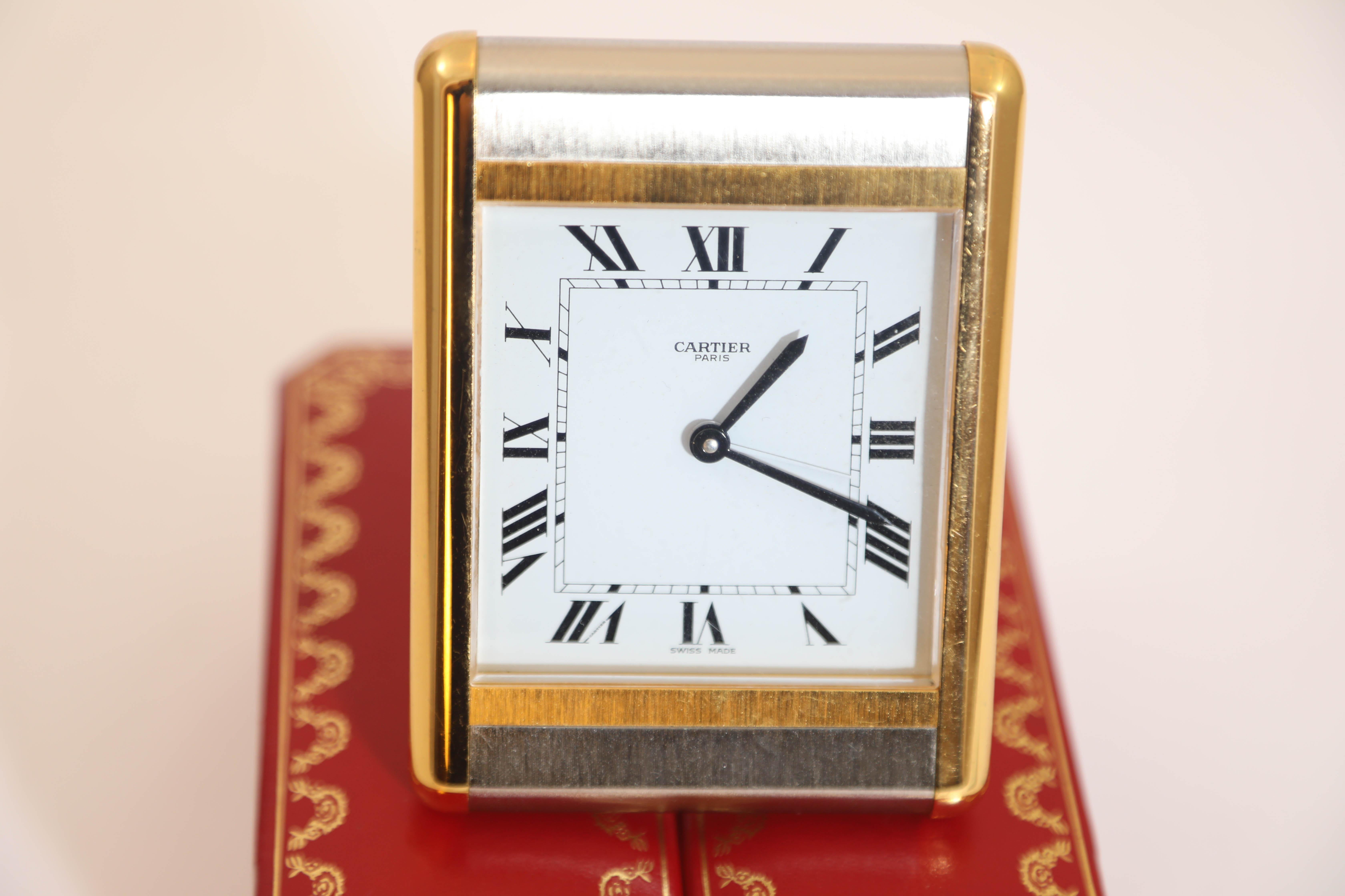 Cartier Tank Desk Clock Two-Tone Gold and Steel For Sale 12