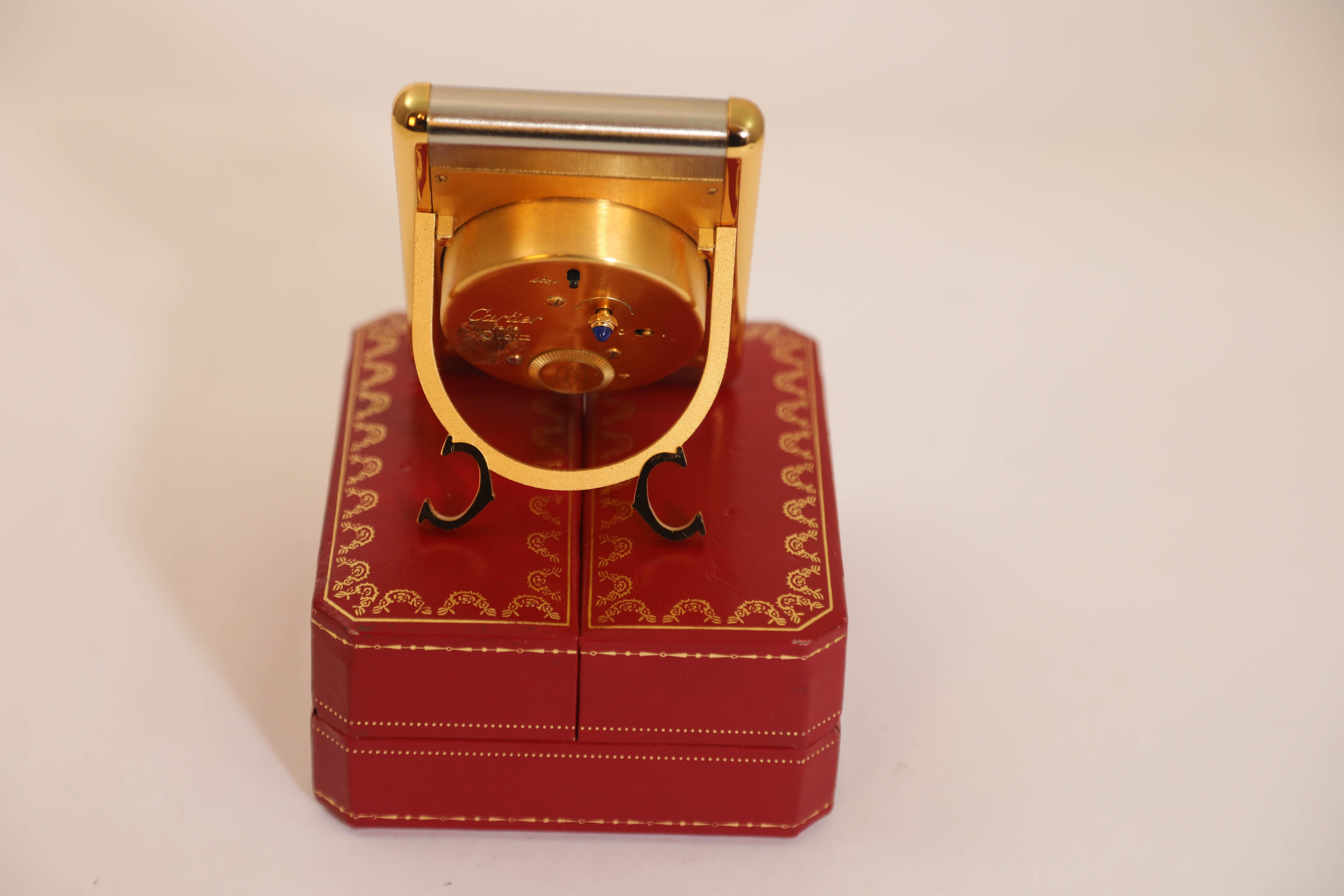 Women's or Men's Cartier Tank Desk Clock Two-Tone Gold and Steel For Sale