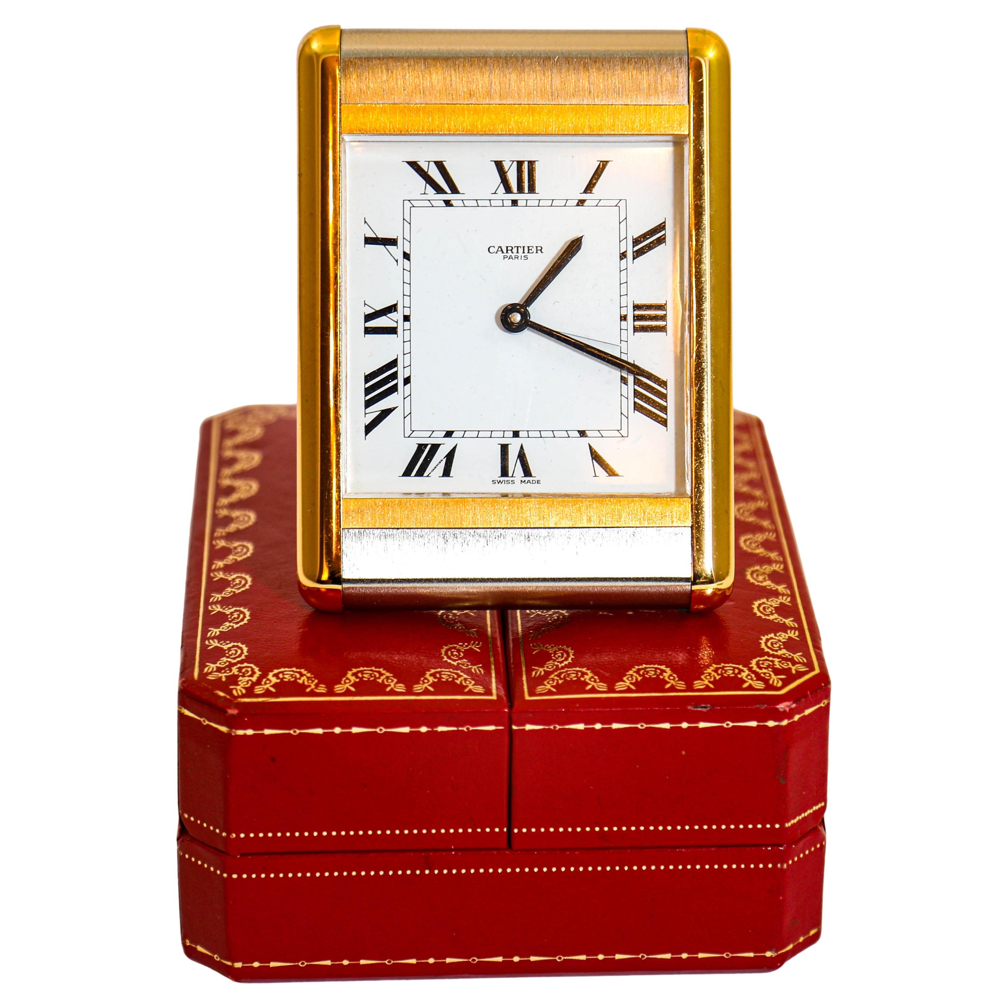 Cartier Tank Desk Clock Two-Tone Gold and Steel