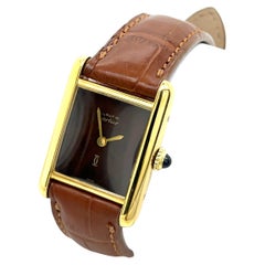 Vintage Must de Cartier Tank Gents 70s Manual Wind "Tortoise/Wood" Vermeil
