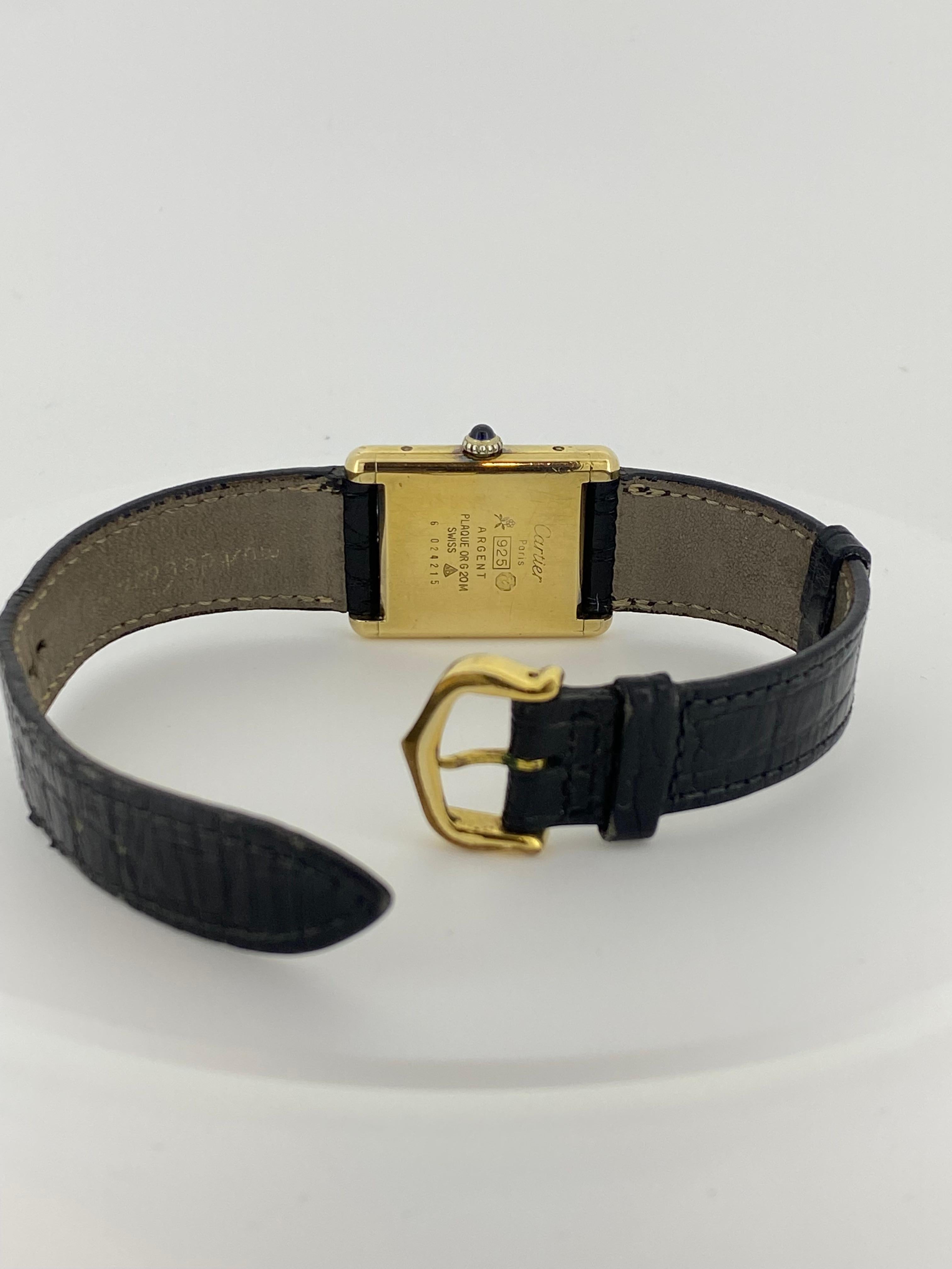 Must de Cartier Tank Gold-Plated Silver Gilt Manual Wind Mens' Watch. Box Papers In Excellent Condition In MELBOURNE, AU