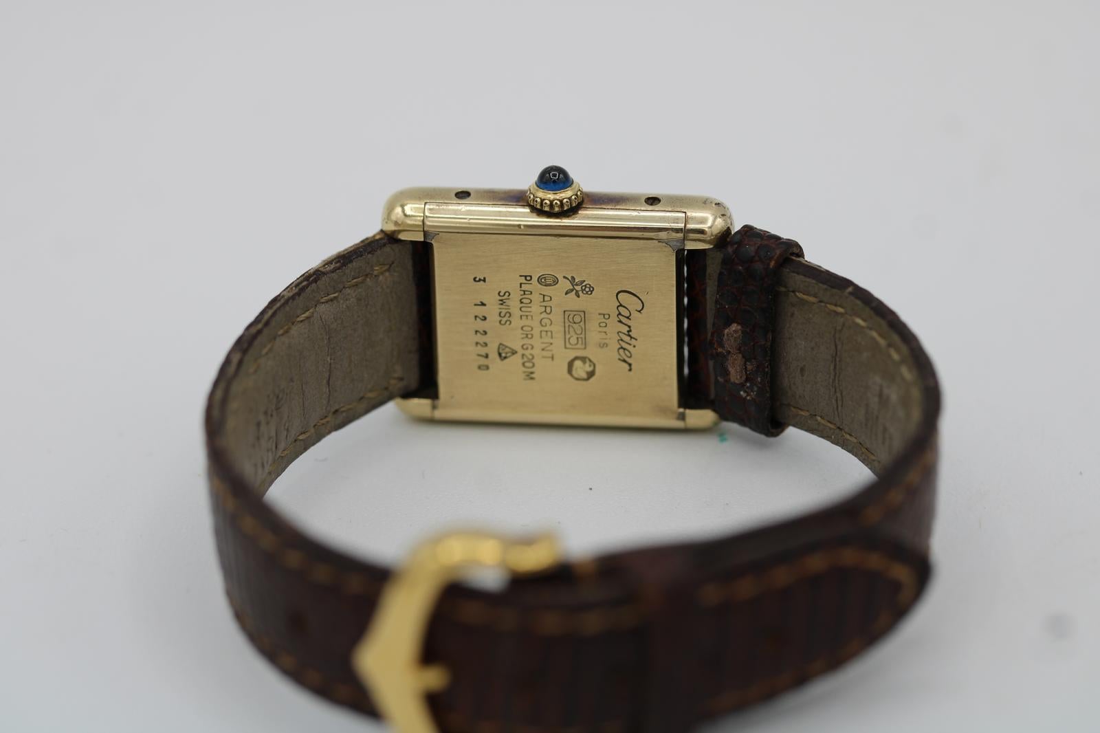 Must de Cartier Tank Vermeil (Esfera Limón)  Viento manual  Correa y hebilla originales en Bueno estado para la venta en London, GB
