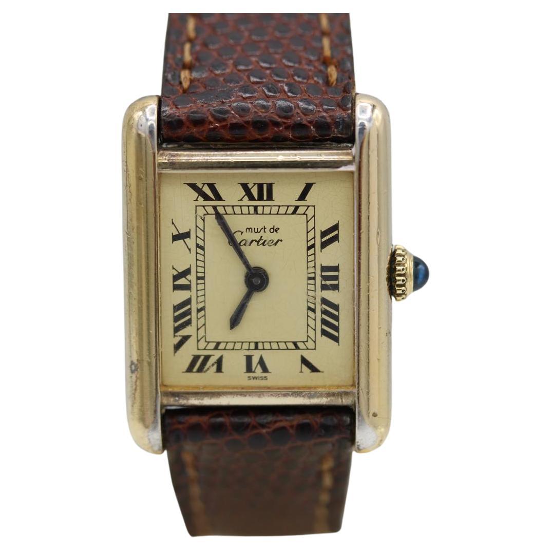 Must de Cartier Tank Vermeil (cadran citron)  Vent manuel  Bracelet et boucle d'origine