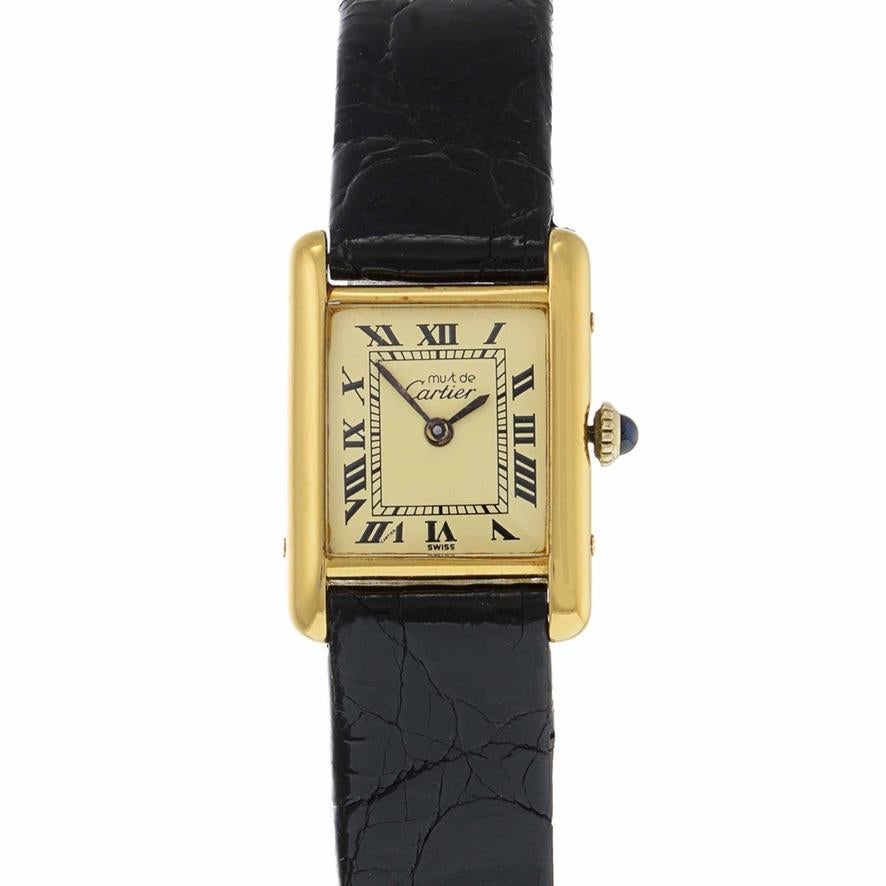 Must De Cartier Tank Vermeil Manual Wind In Good Condition In New York, NY