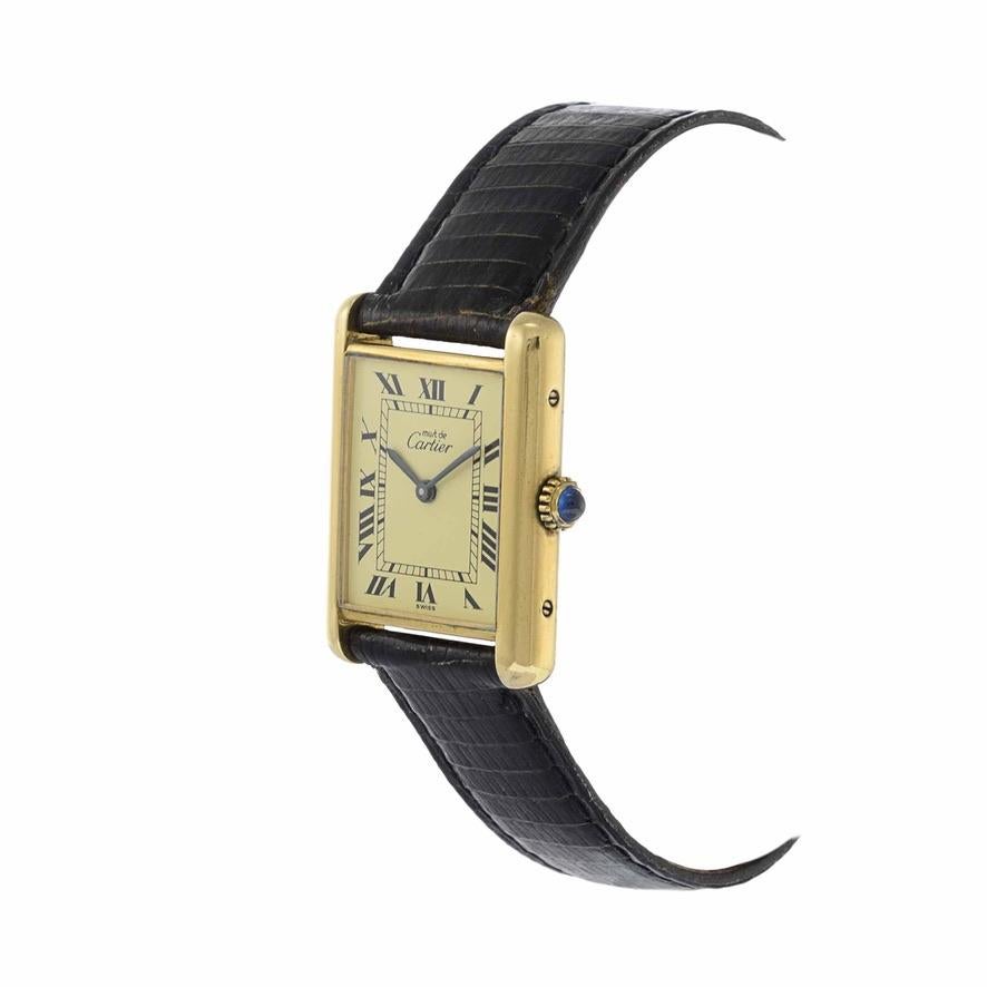 Retro Must De Cartier Tank Vermeil Manual Wind with Deployant Buckle For Sale