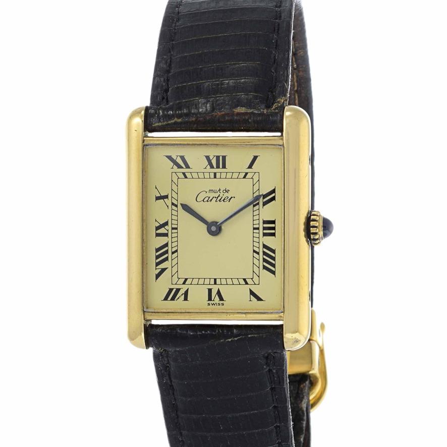 Must De Cartier Tank Vermeil Manual Wind with Deployant Buckle In Good Condition For Sale In New York, NY