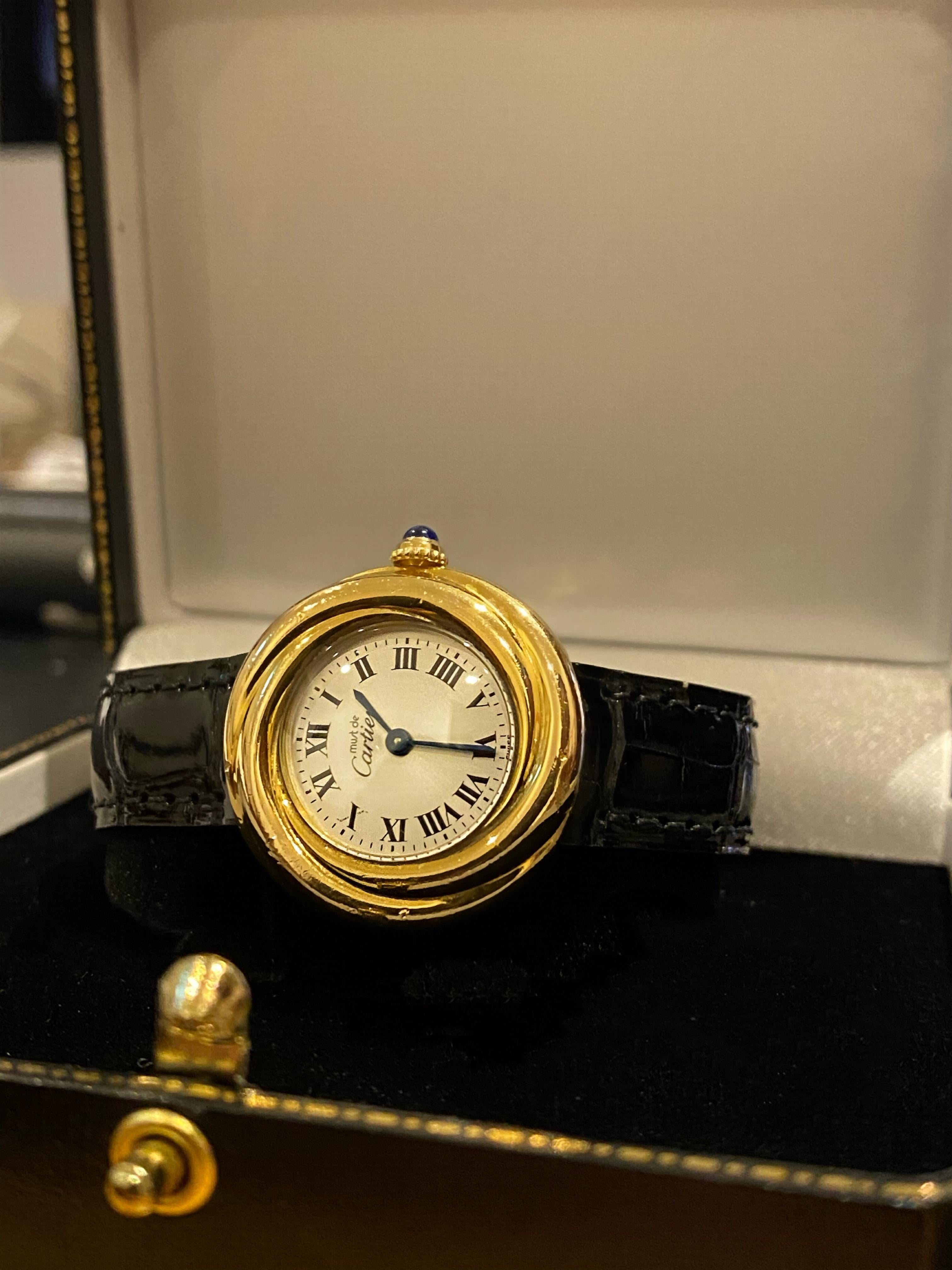 Must de Cartier Trinity Vermeil ref 2735 Silver Gilt 28mm Quartz Ladies' Watch. 1