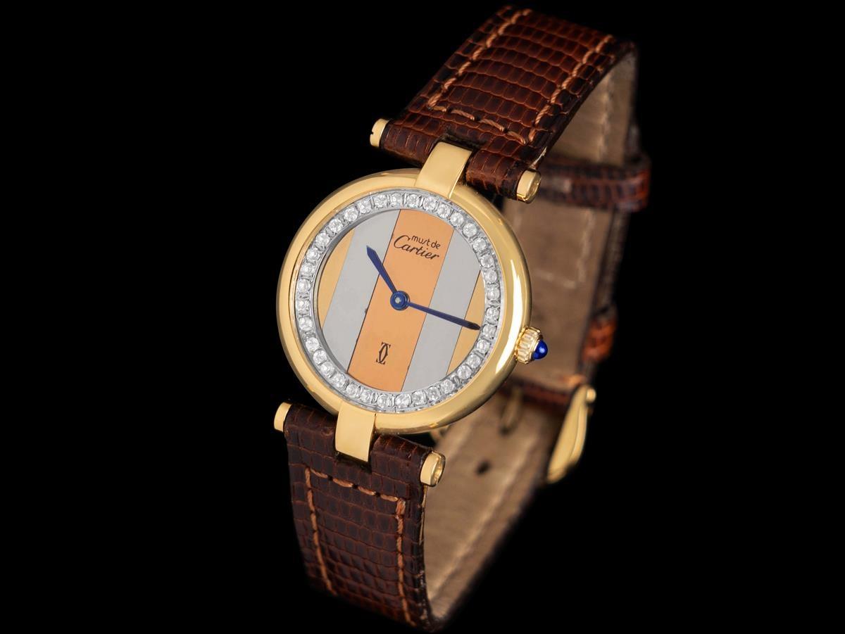 Must de Cartier Montre VENDOME pour dames en vermeil 18K or sur argent avec diamants Excellent état - En vente à Suwanee, GA