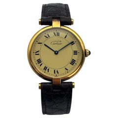 Must de Cartier Vendôme Vermeil Classic Round Watch with Lemon-Cream Roman Dial