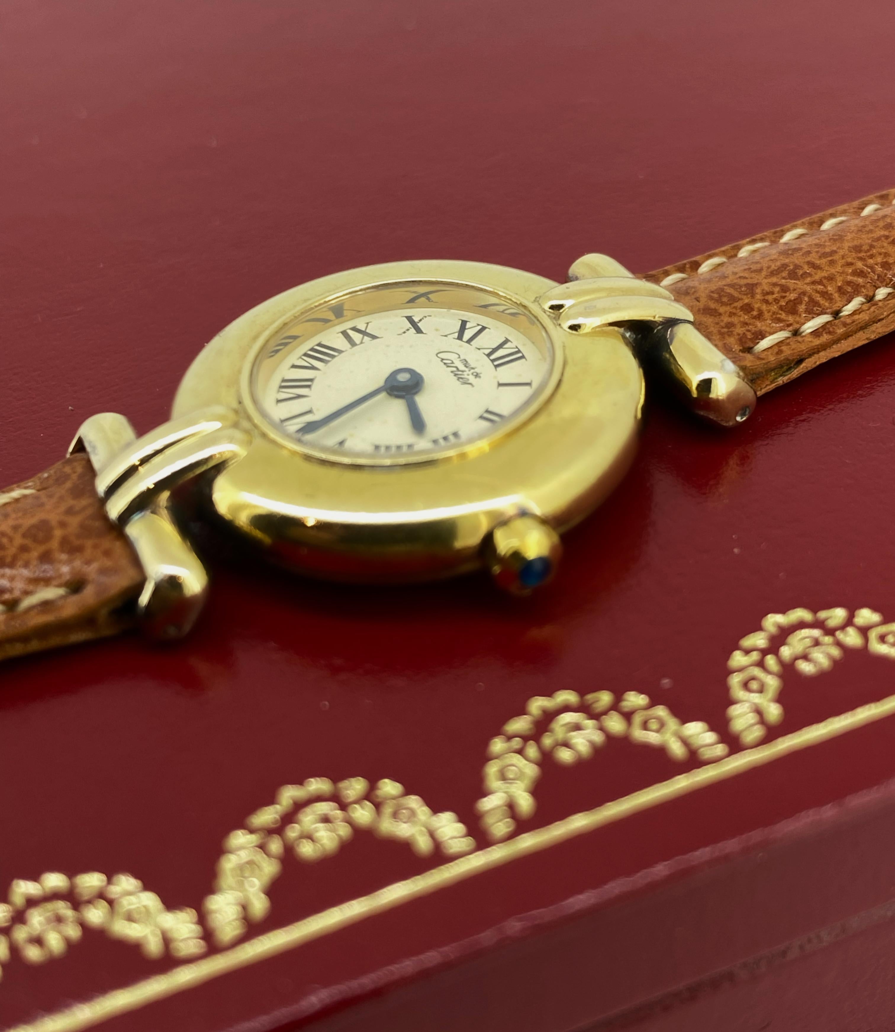 Must de Cartier Vermeil Paris 18K vergoldet (Silber vergoldet) Quarz-Damenuhr im Zustand „Hervorragend“ in MELBOURNE, AU