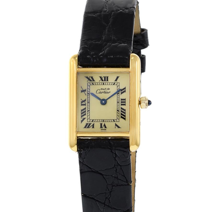 Must de Cartier Vermeil Quarz Tank-Uhr Referenz 3 66001 im Zustand „Gut“ in New York, NY