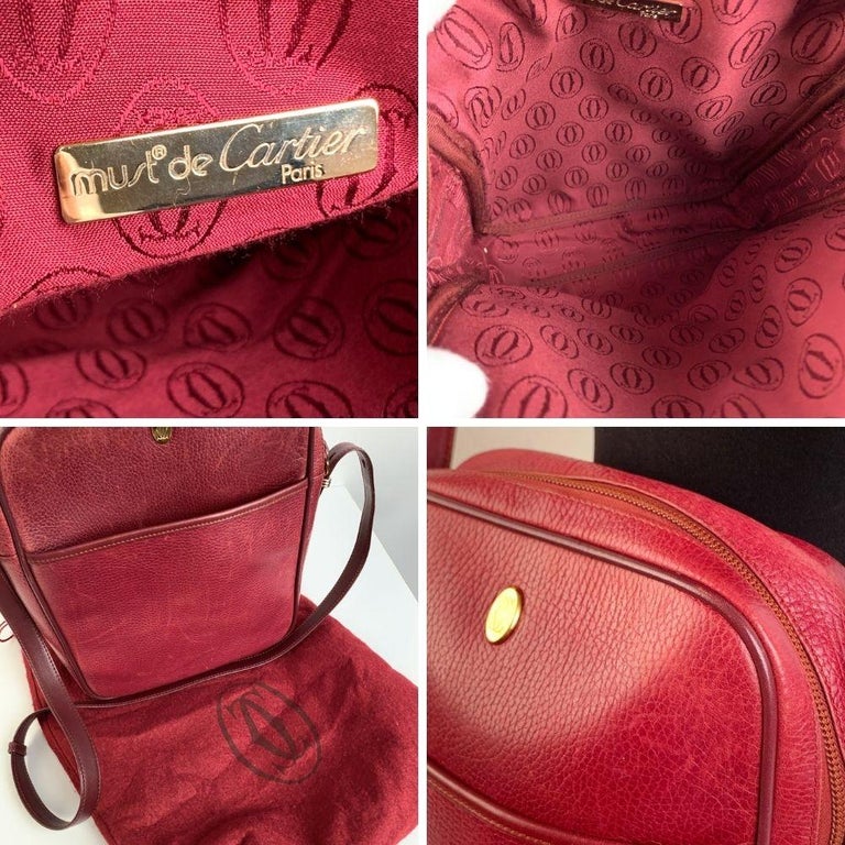 Must de Cartier Vintage Burgundy Leather Messenger Crossbody Bag at