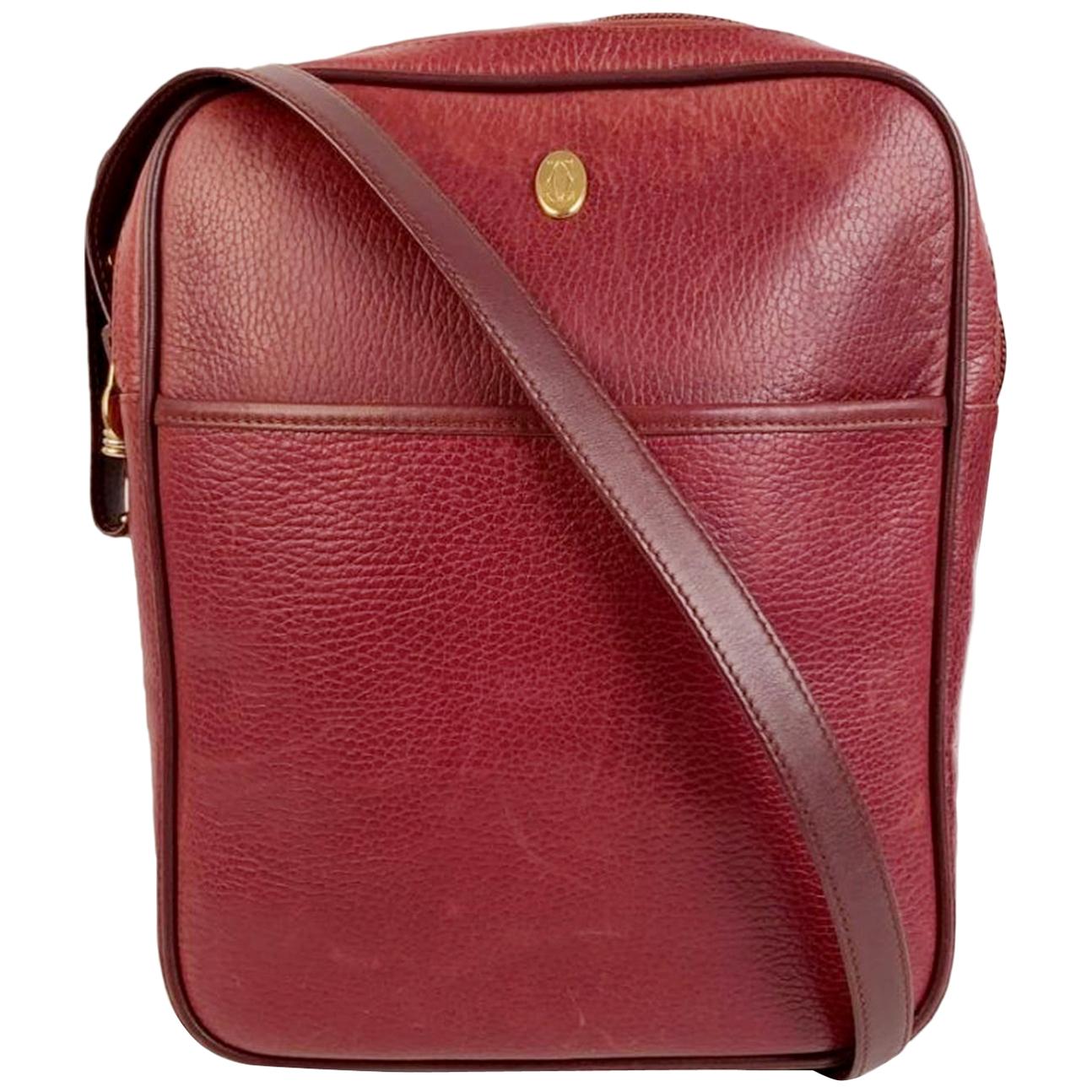 Must de Cartier Vintage Burgundy Leather Messenger Crossbody Bag