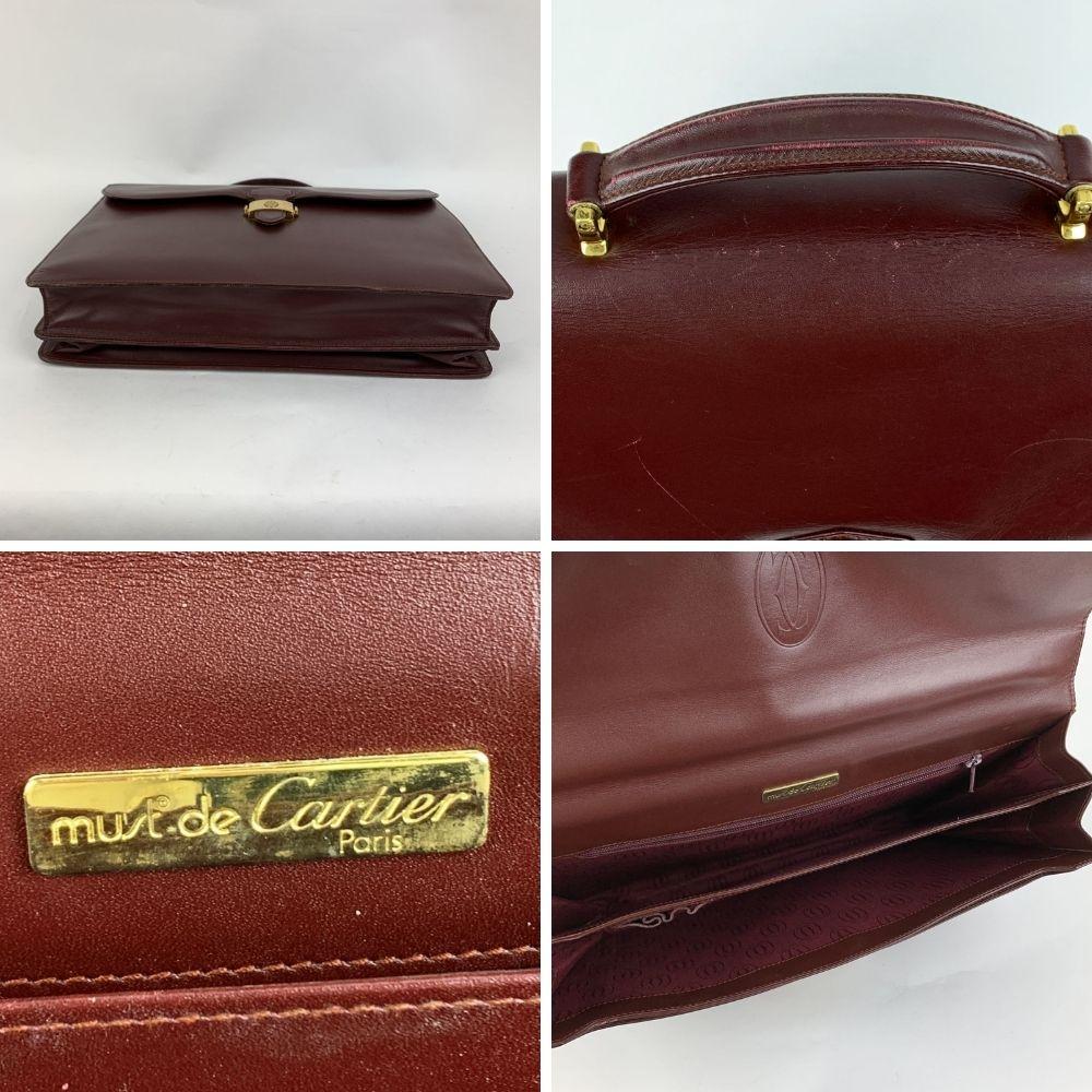 Must De Cartier Vintage Burgundy Leather Briefcase Work Business Bag In Good Condition In Rome, Rome