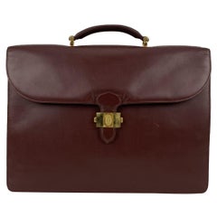 Must De Cartier Vintage Burgundy Leather Briefcase Work Business Bag