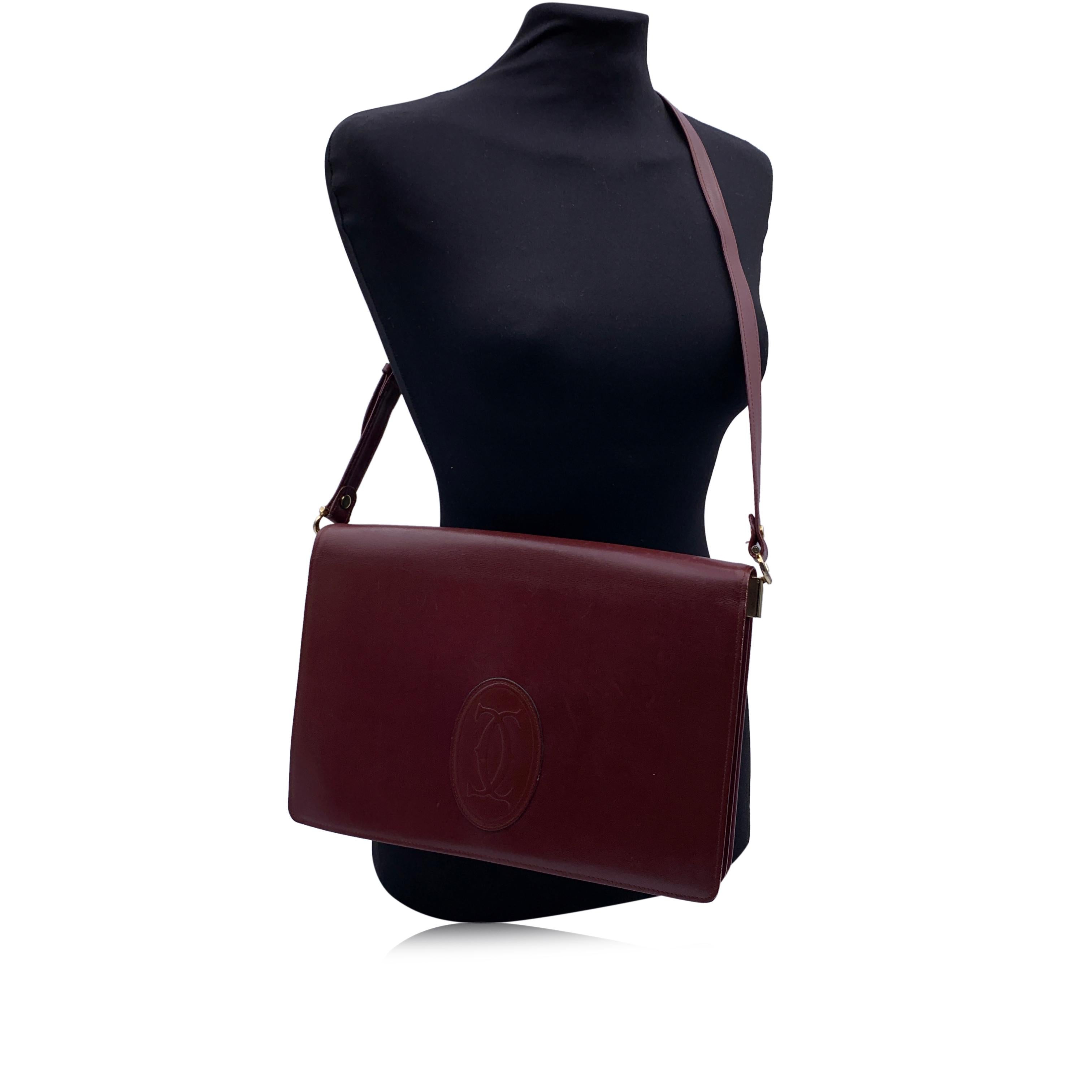 Black Must de Cartier Vintage Burgundy Leather Shoulder Flap Bag