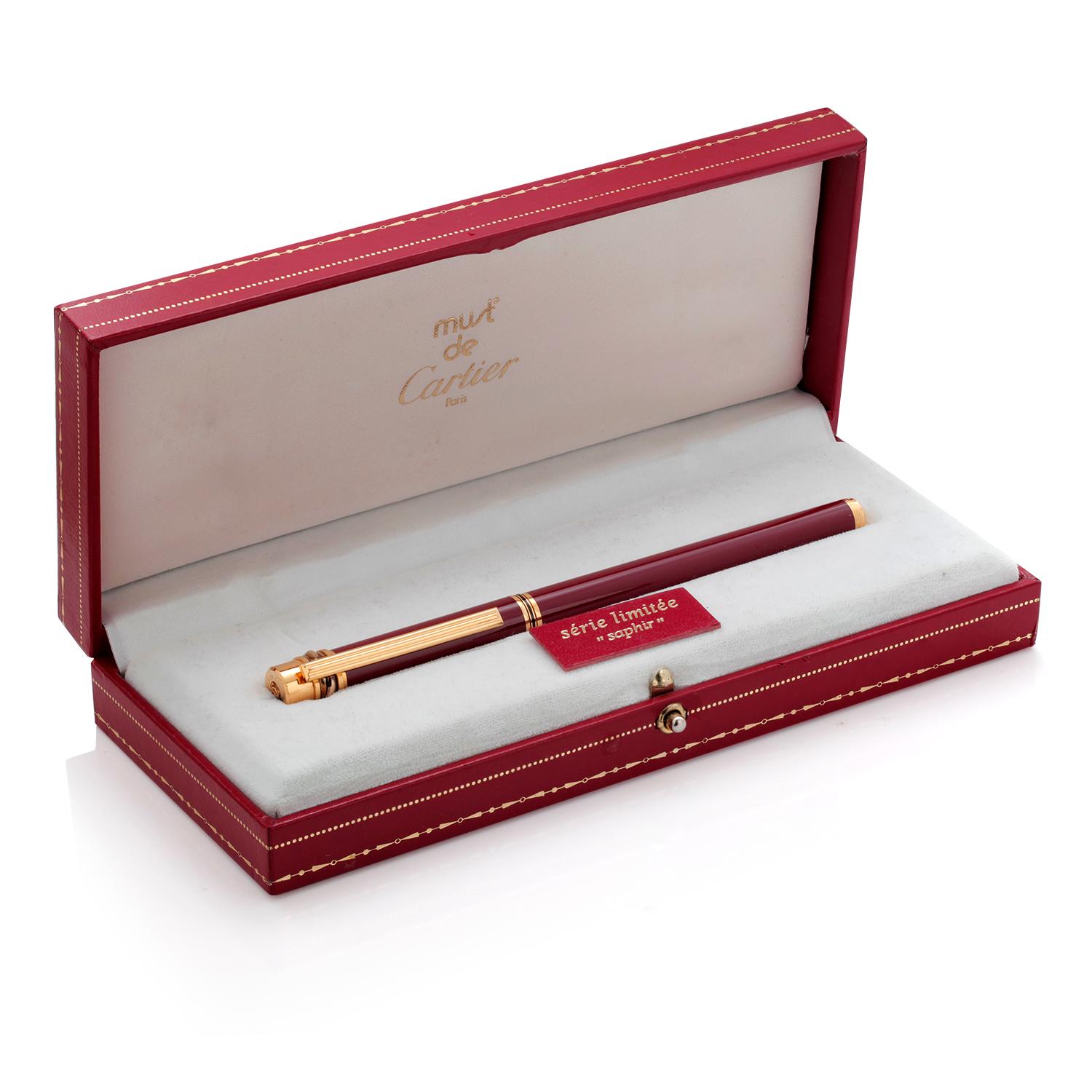 Must De Cartier Vintage Saphir Burgundy Lacquer Fountain Pen Serie Limitee In Good Condition In New York, NY