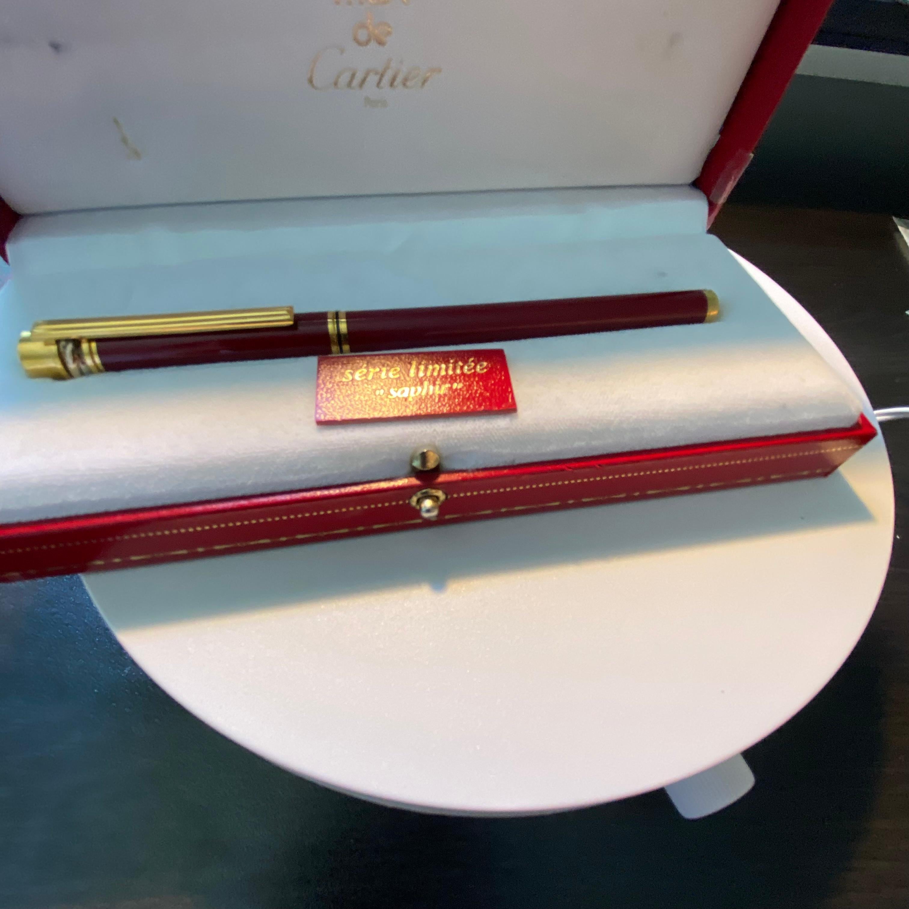 Must De Cartier Vintage Saphir Burgundy Lacquer Fountain Pen Serie Limitee 1