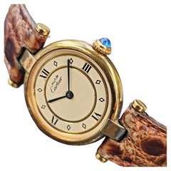 Must De Cartier Watch Vendome Paris Quartz 925 Sterling Silver Leather 590004