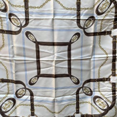 Must de Cartier White and Brown Border Equestrian Silk Scarf