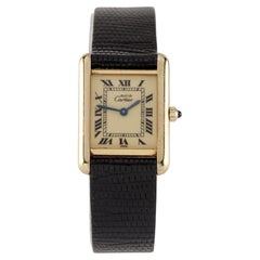 Retro Must de Cartier Women's Vermeil Quartz Tank Watch w/ Lemon Dial Leather Band