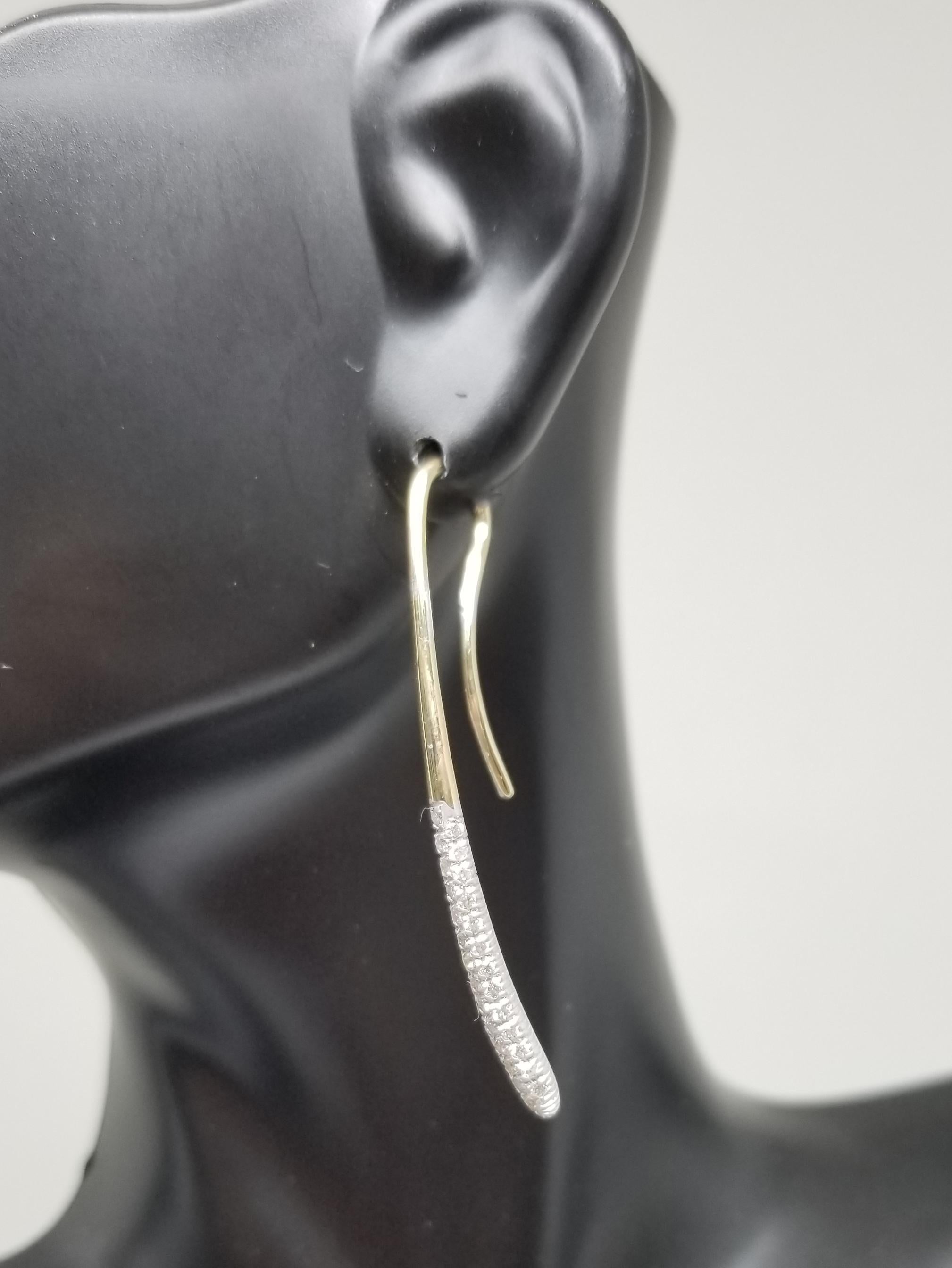 Contemporary Must have Earrings 14k yellow gold Diamond Bar Dangle Earring Drop For Sale