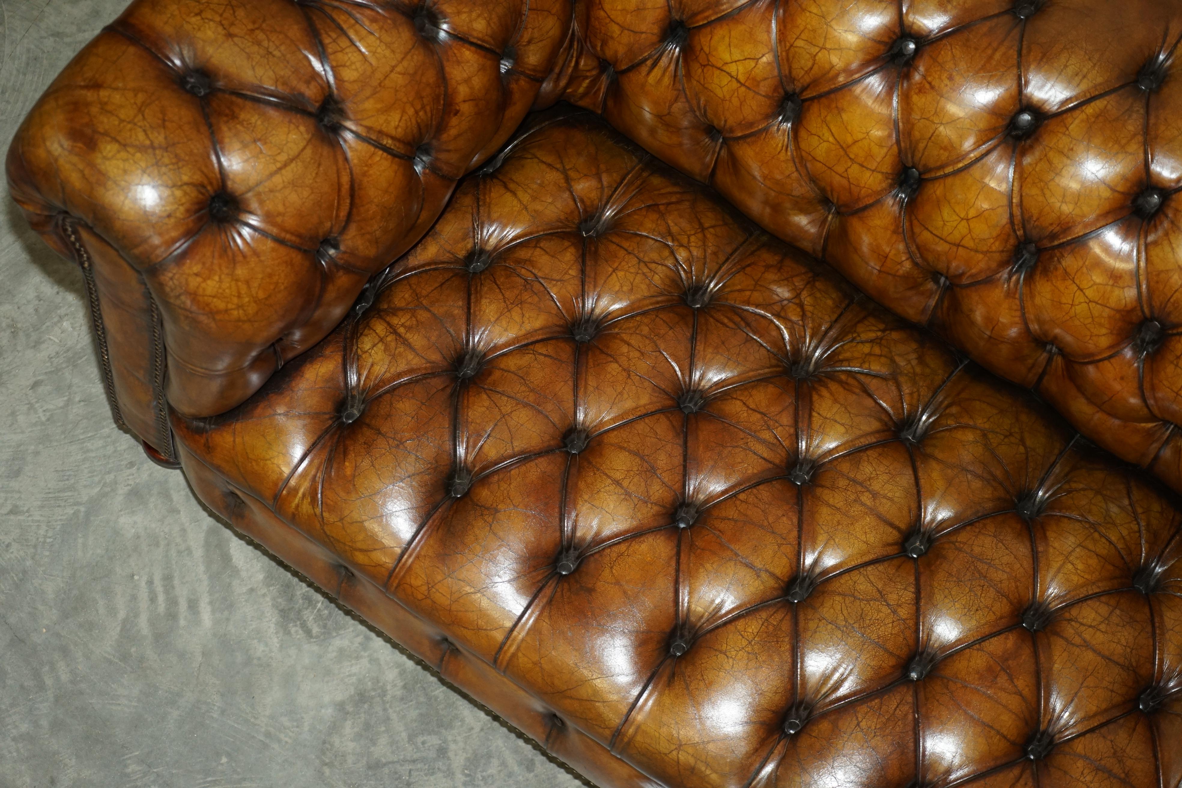 Must See Antique Restored Victorian Chesterfield Tufted Cigar Brown Leather Sofa 4
