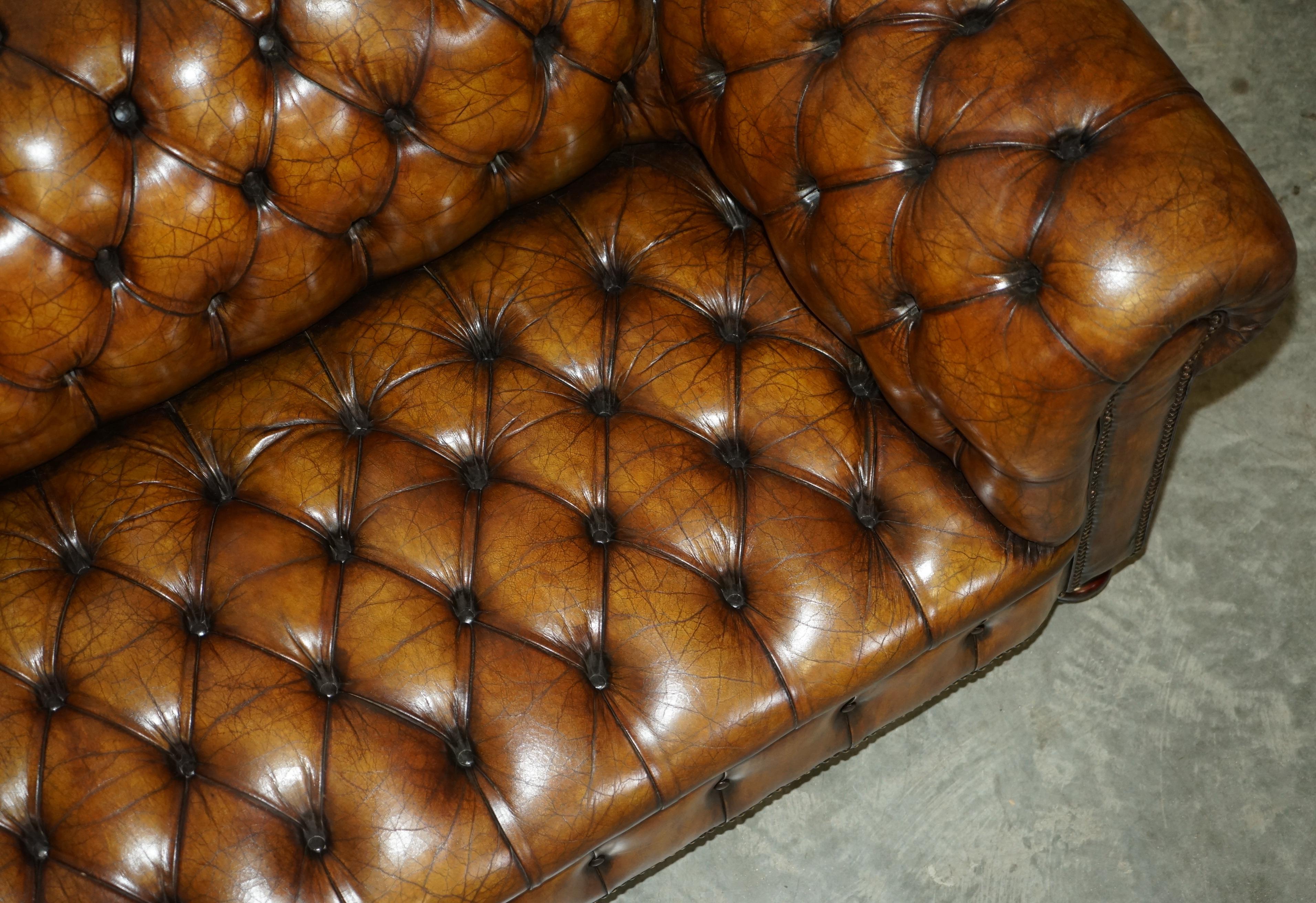 Must See Antique Restored Victorian Chesterfield Tufted Cigar Brown Leather Sofa 5